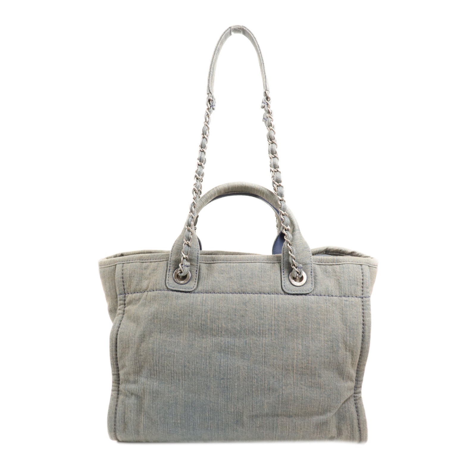 CHANEL 牛仔布Deauville Tote Small銀扣手挽肩背兩用袋