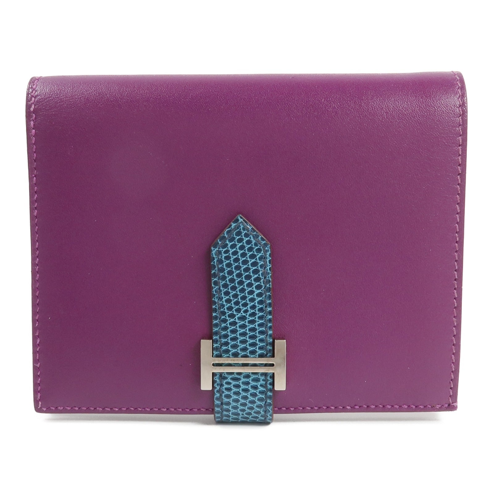 HERMES Tadelakt 皮革/蜥蝪皮革Bearn Compact Wallet錢包Anemone