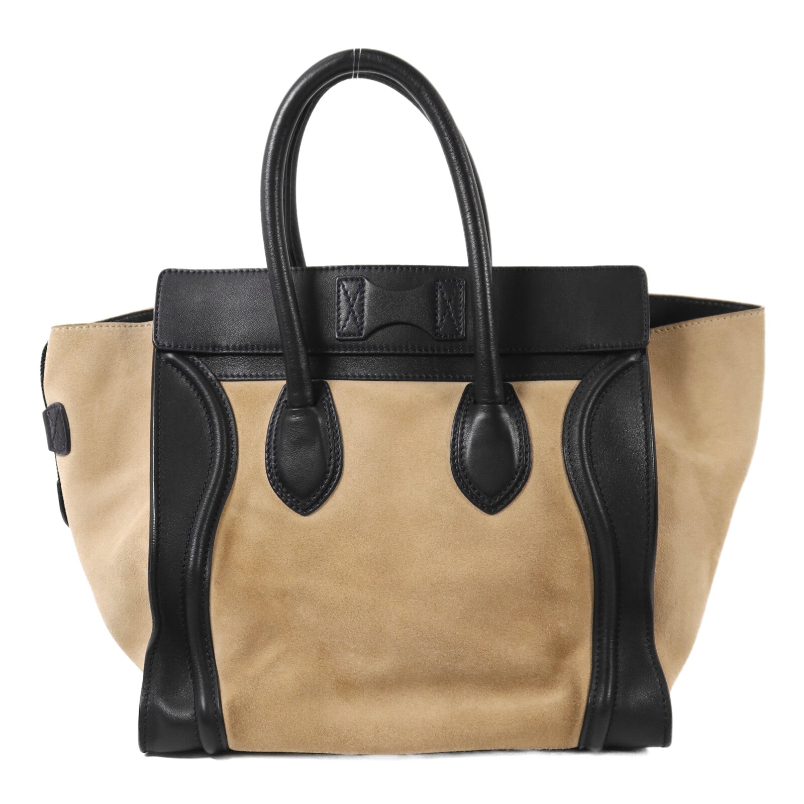 CELINE 牛皮皮革/絨布Micro Luggage Tote金扣手挽袋