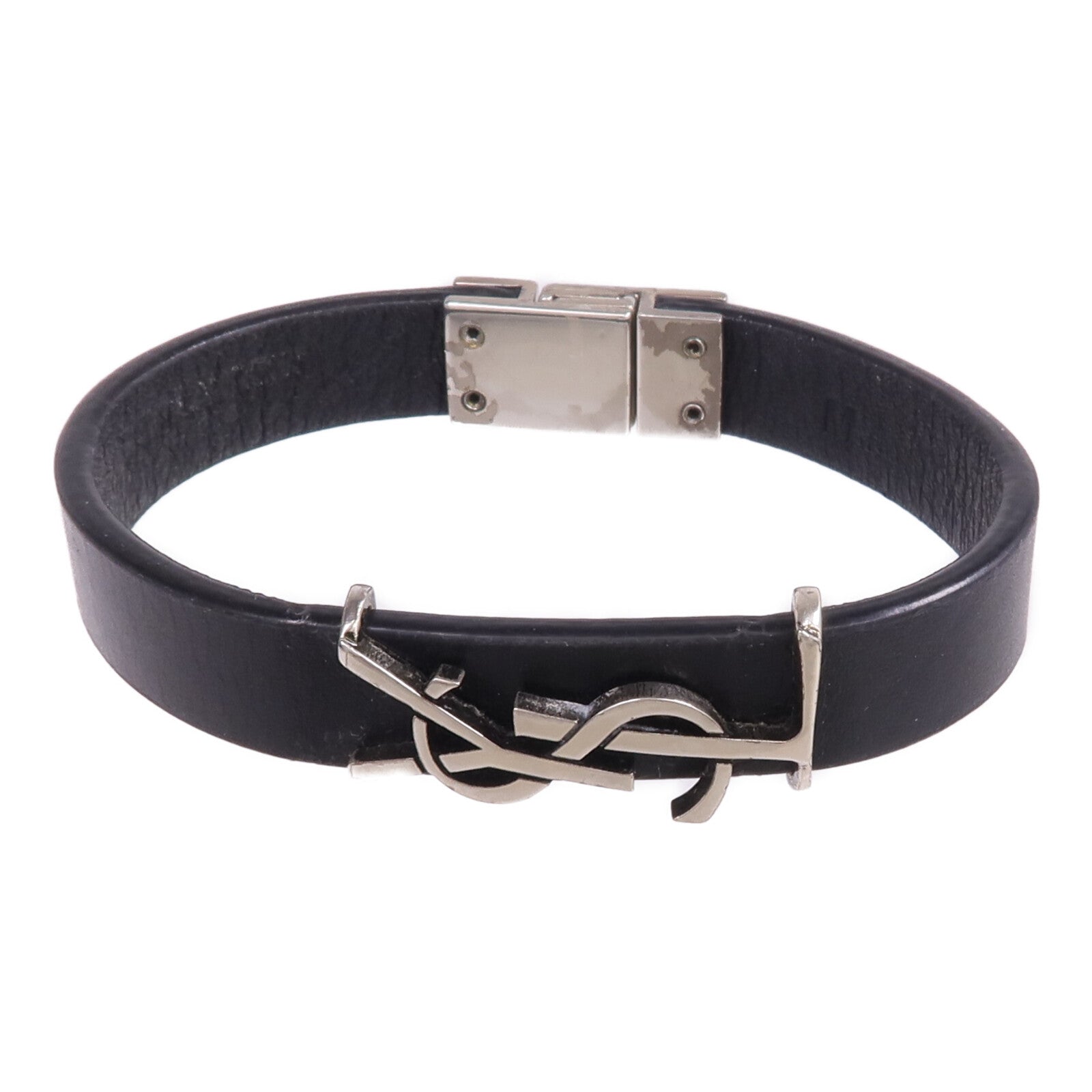 SAINT LAURENT 牛皮皮革Bracelet銀扣手帶