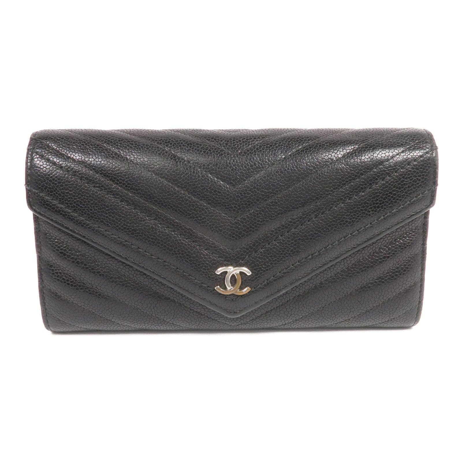 CHANEL 牛皮皮革Long Wallet銀扣長錢包