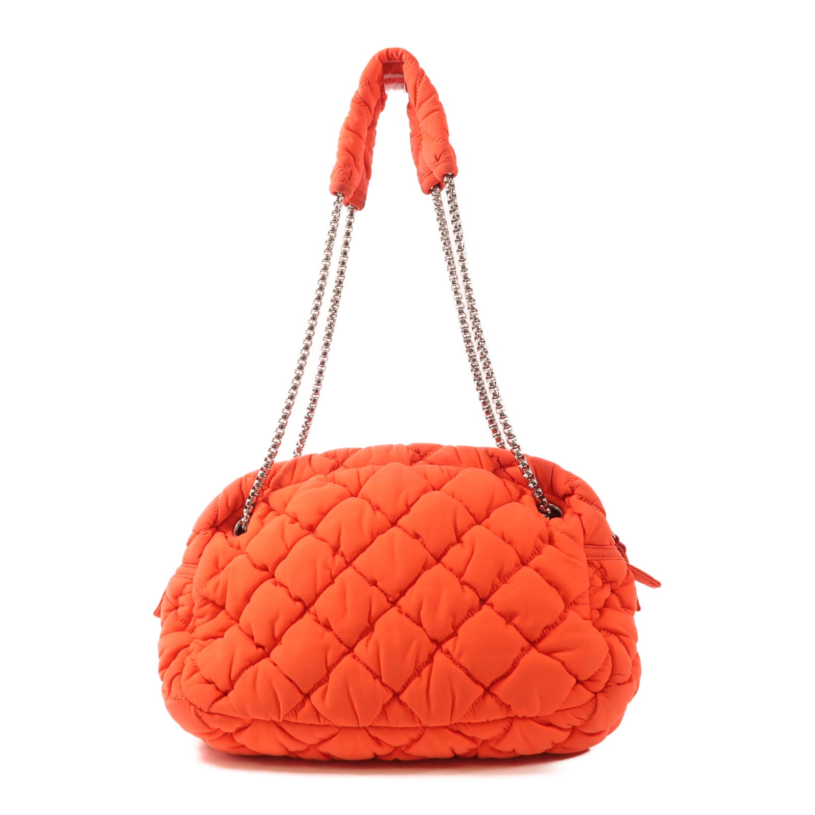 CHANEL 帆布Chain Shoulder銀扣鏈帶肩背袋