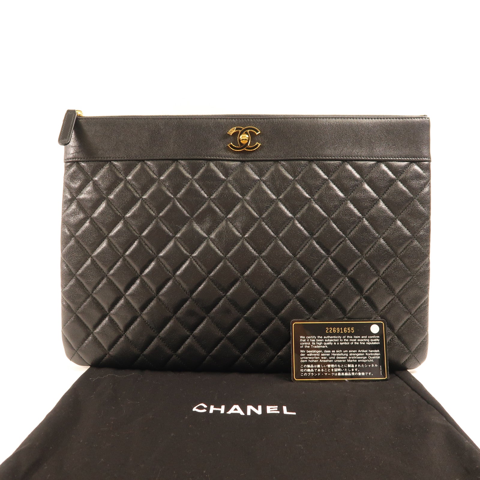 CHANEL CC GHW Pouch Lambskin Leather Black