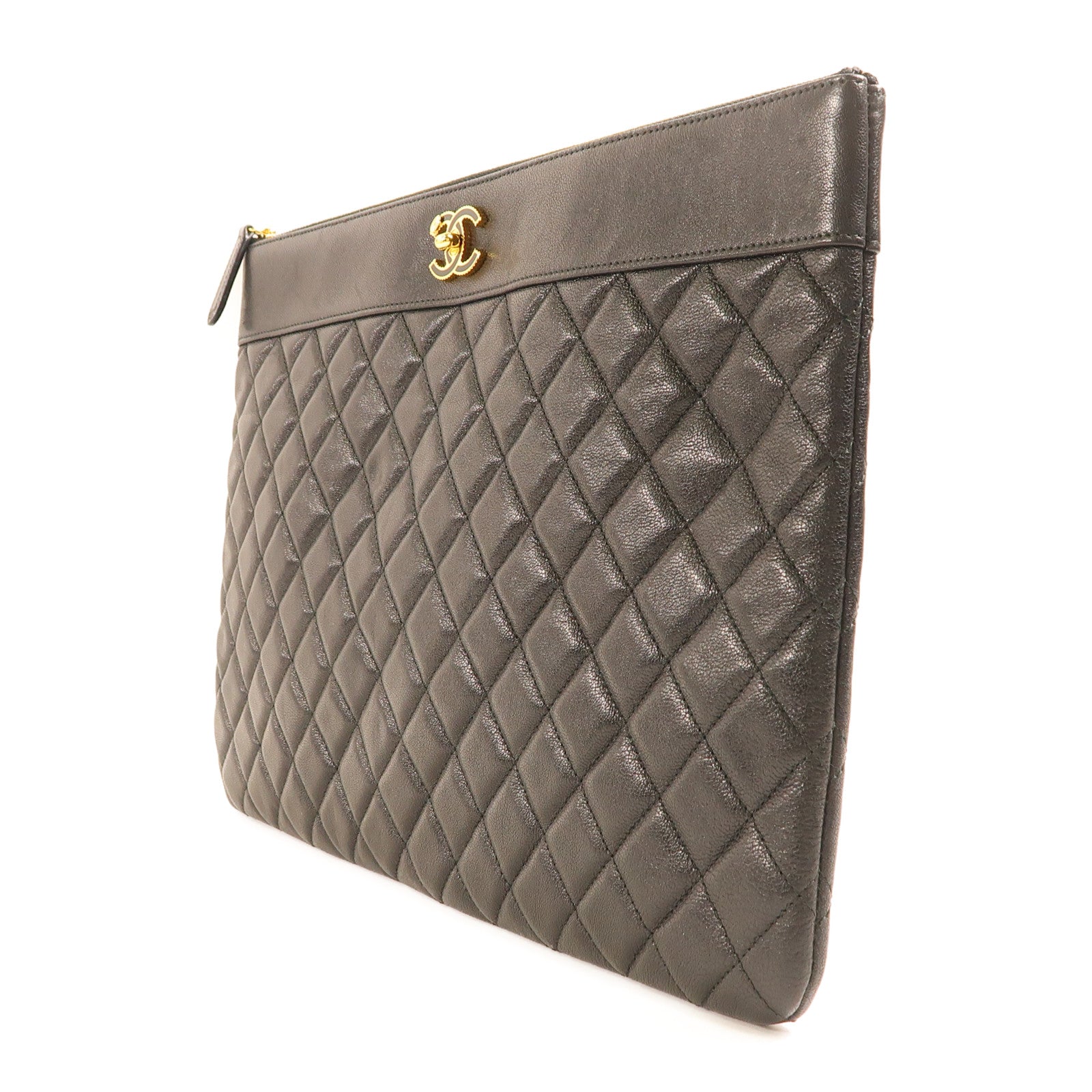 CHANEL CC GHW Pouch Lambskin Leather Black