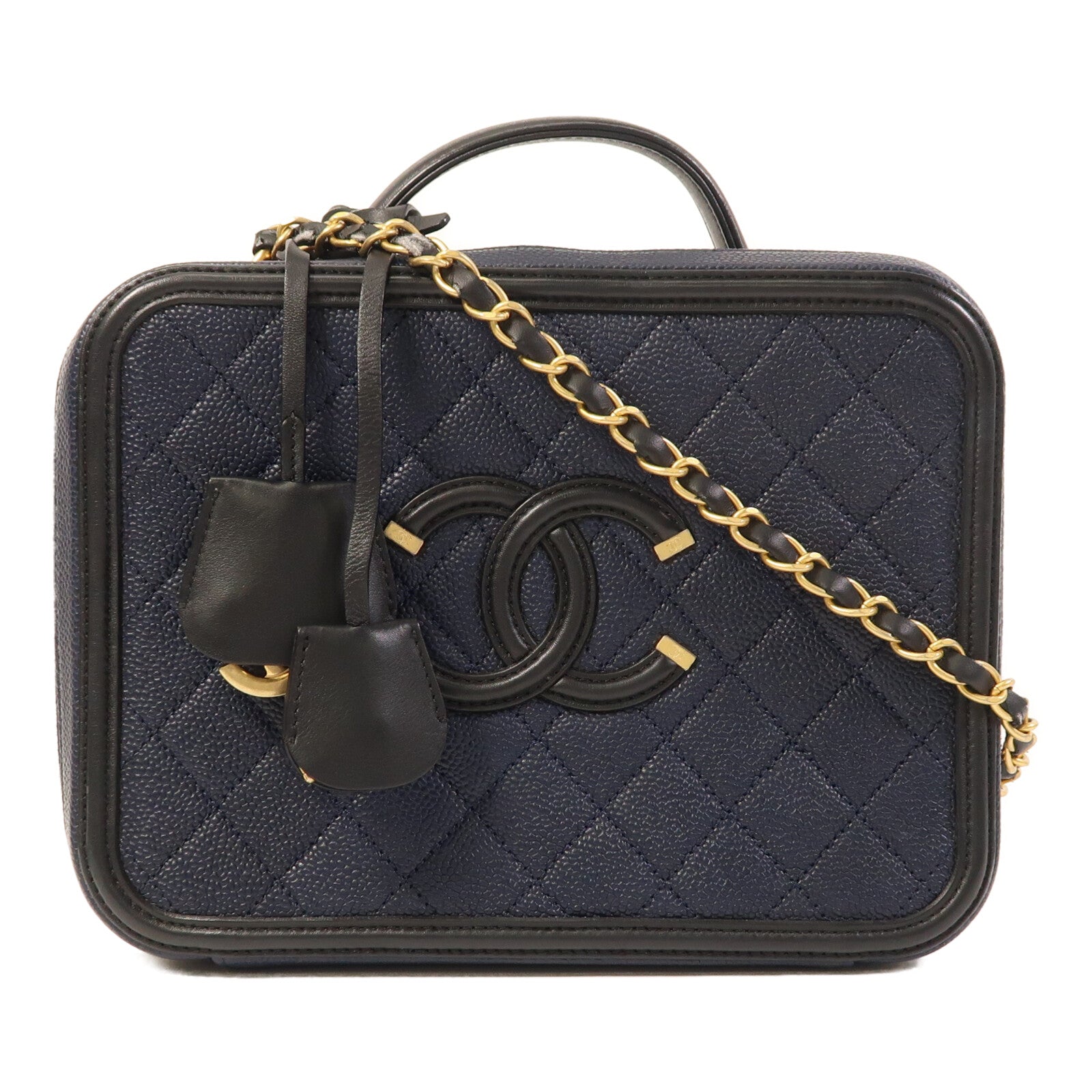 CHANEL 【激減優惠】牛皮皮革Filigree Vanity Case金扣手挽肩背兩用袋