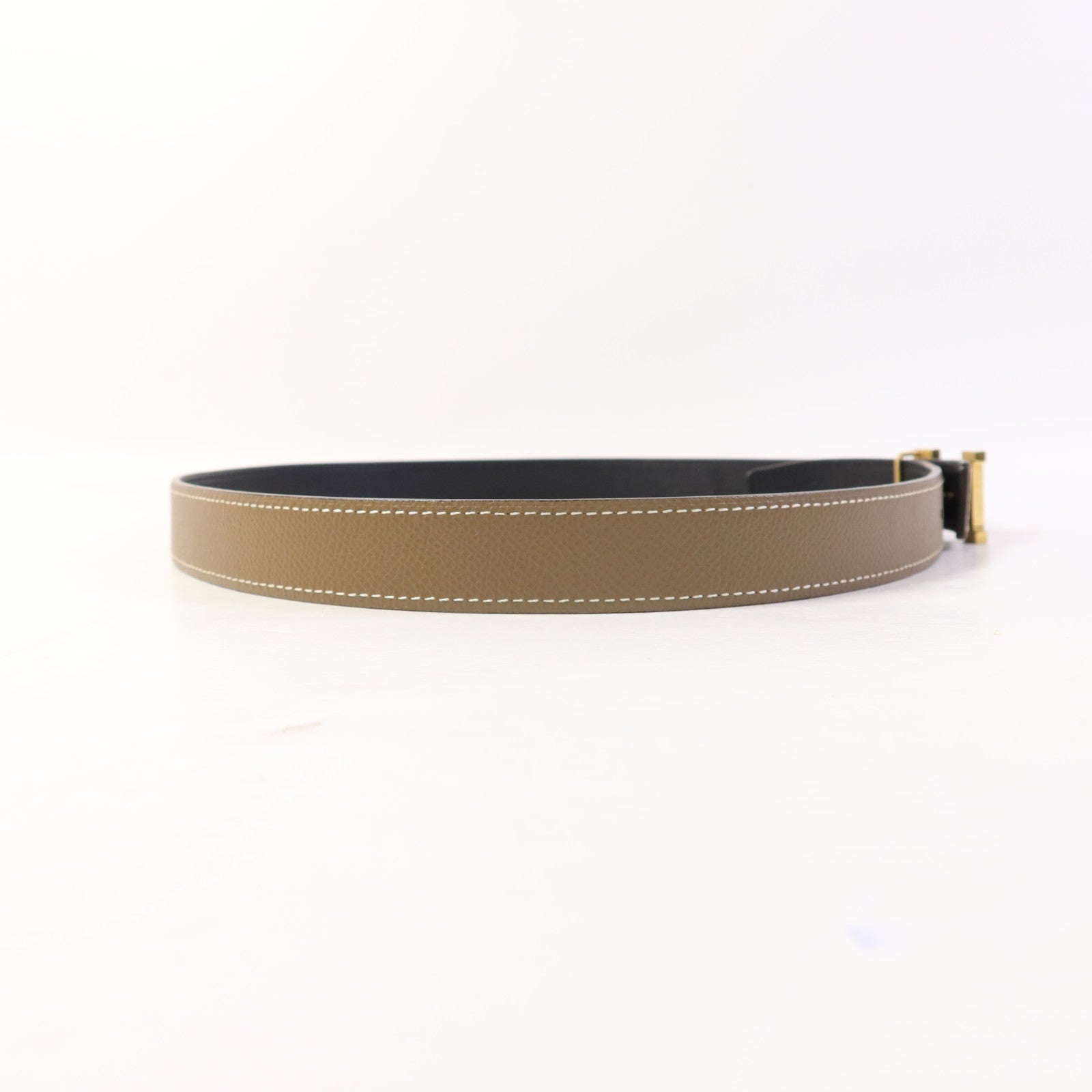 HERMES Epsom/Lizard皮革H Belt金扣皮帶Noir/Etoupe