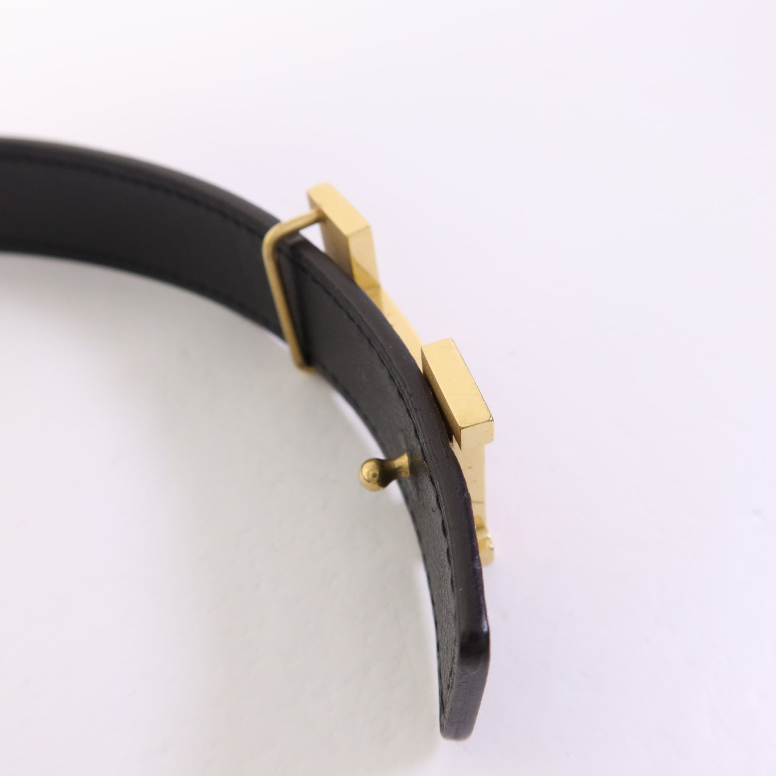 HERMES Epsom/Lizard皮革H Belt金扣皮帶Noir/Etoupe
