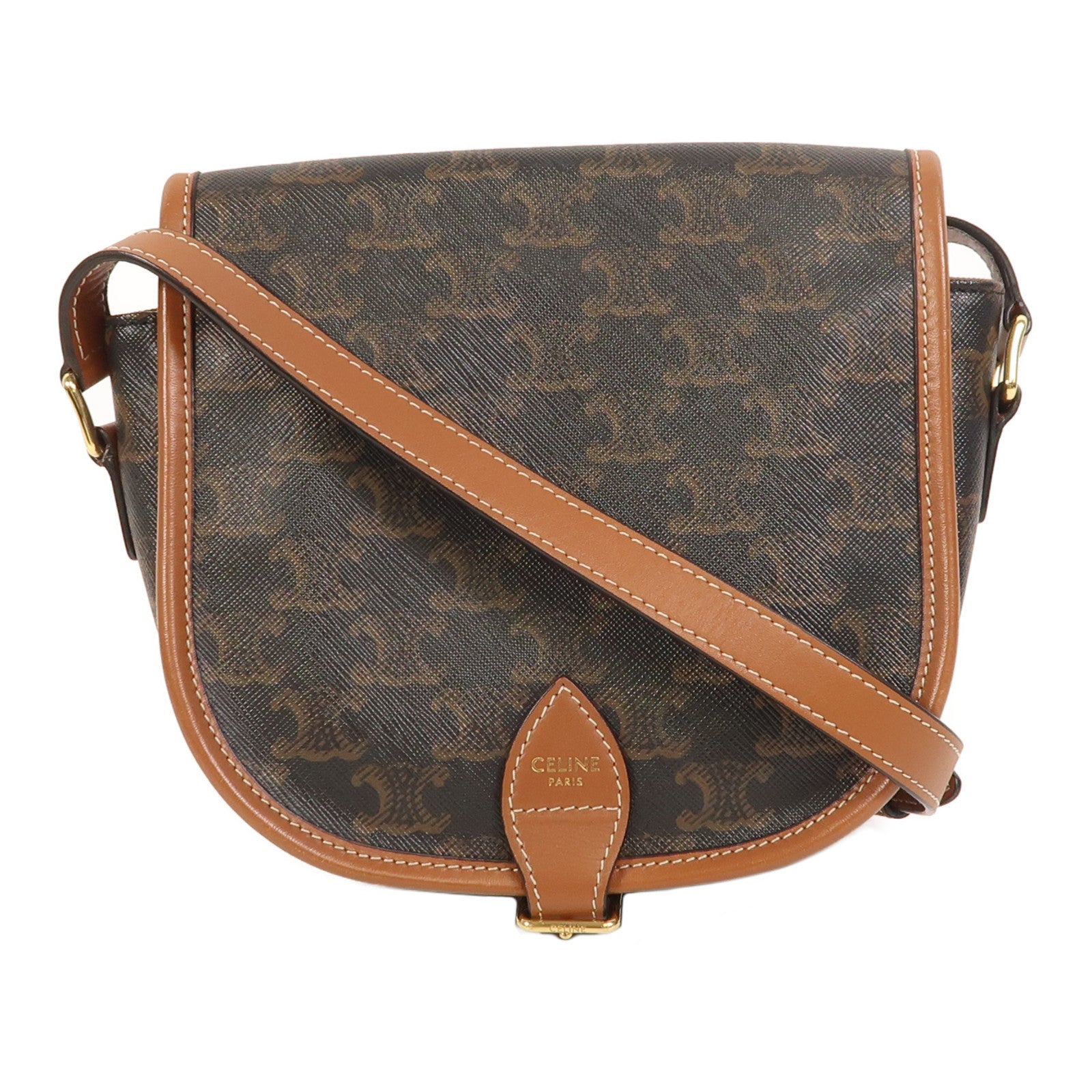 CELINE 塗層帆布Folco金扣肩背袋