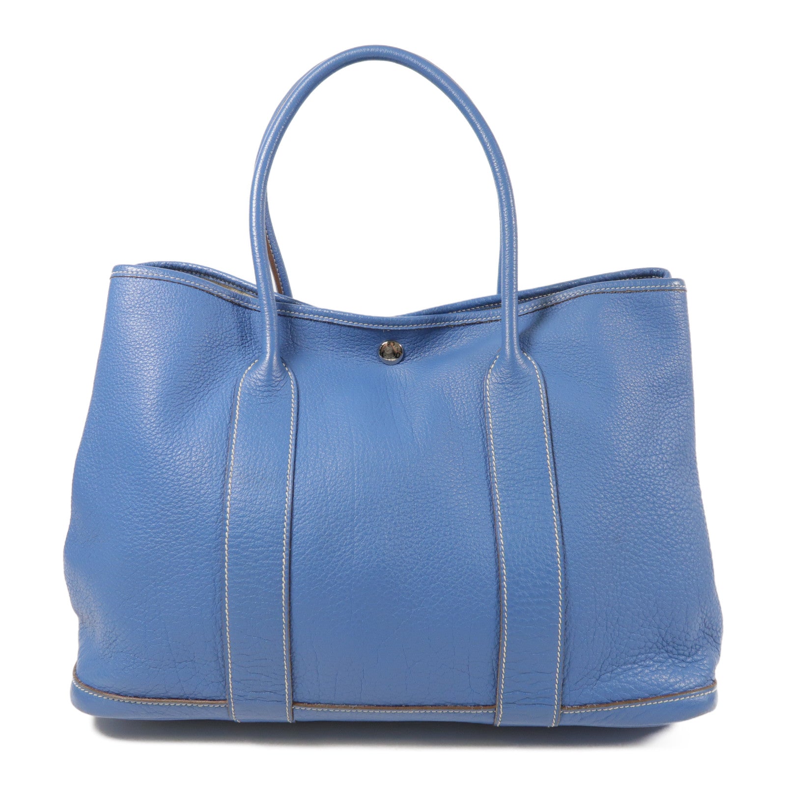 HERMES Negonda皮革GardenParty PM銀扣手挽袋Blue Jean