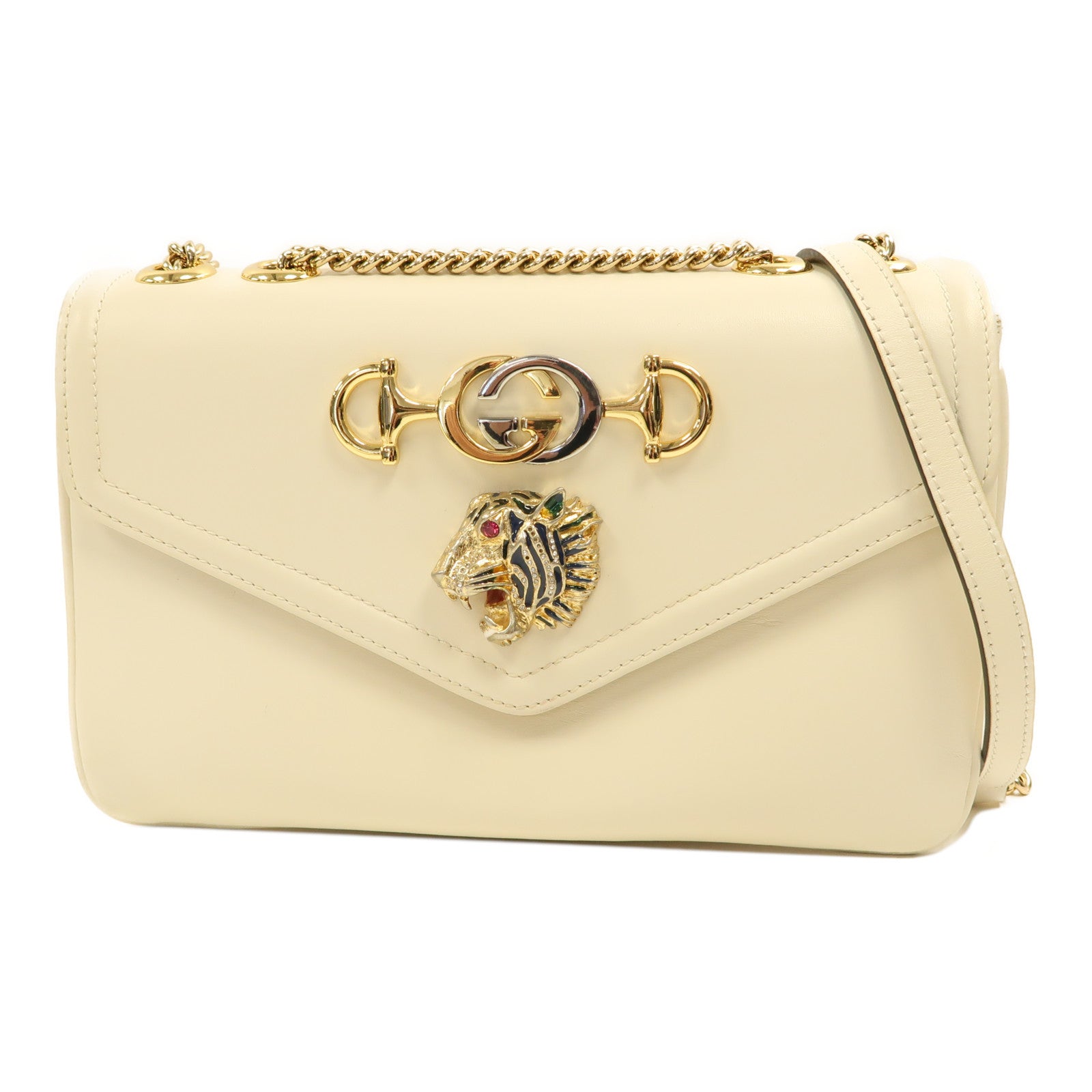 GUCCI 【激減優惠】牛皮皮革Rajah Medium金扣鏈帶肩背袋白色