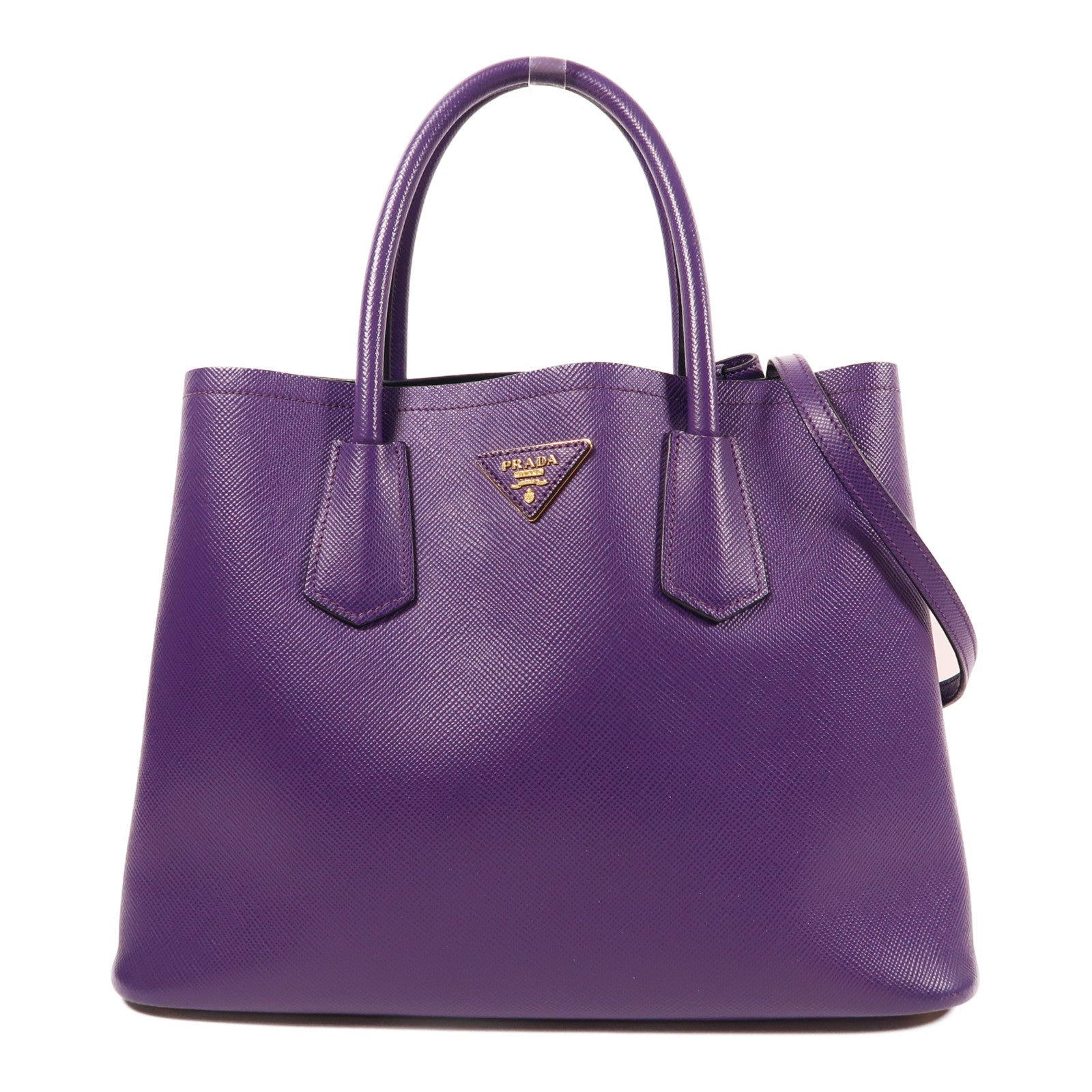 PRADA Saffiano皮革Double金扣手挽肩背兩用袋紫色– Brand Off Hong