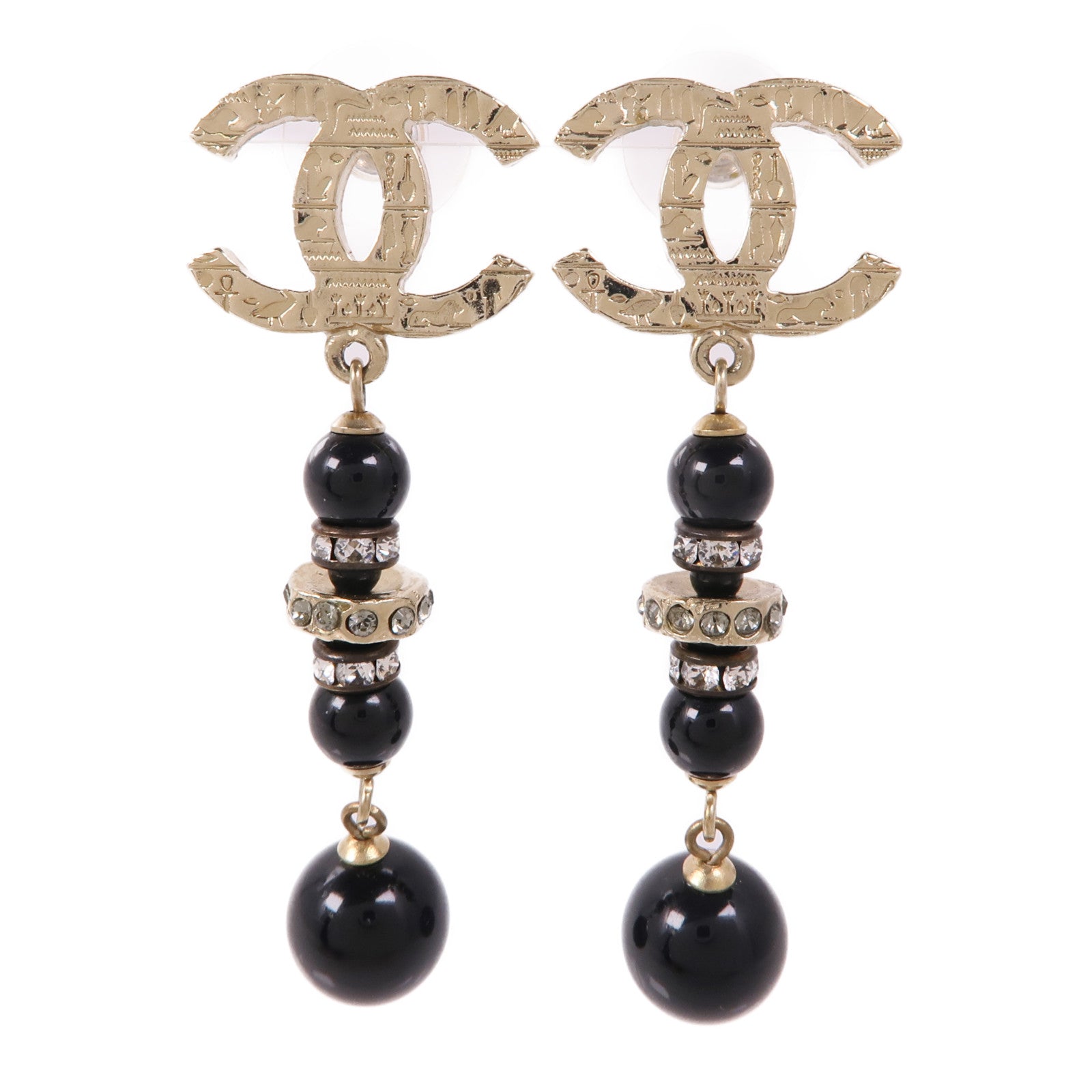 CHANEL CC Earrings Metal Gold Black