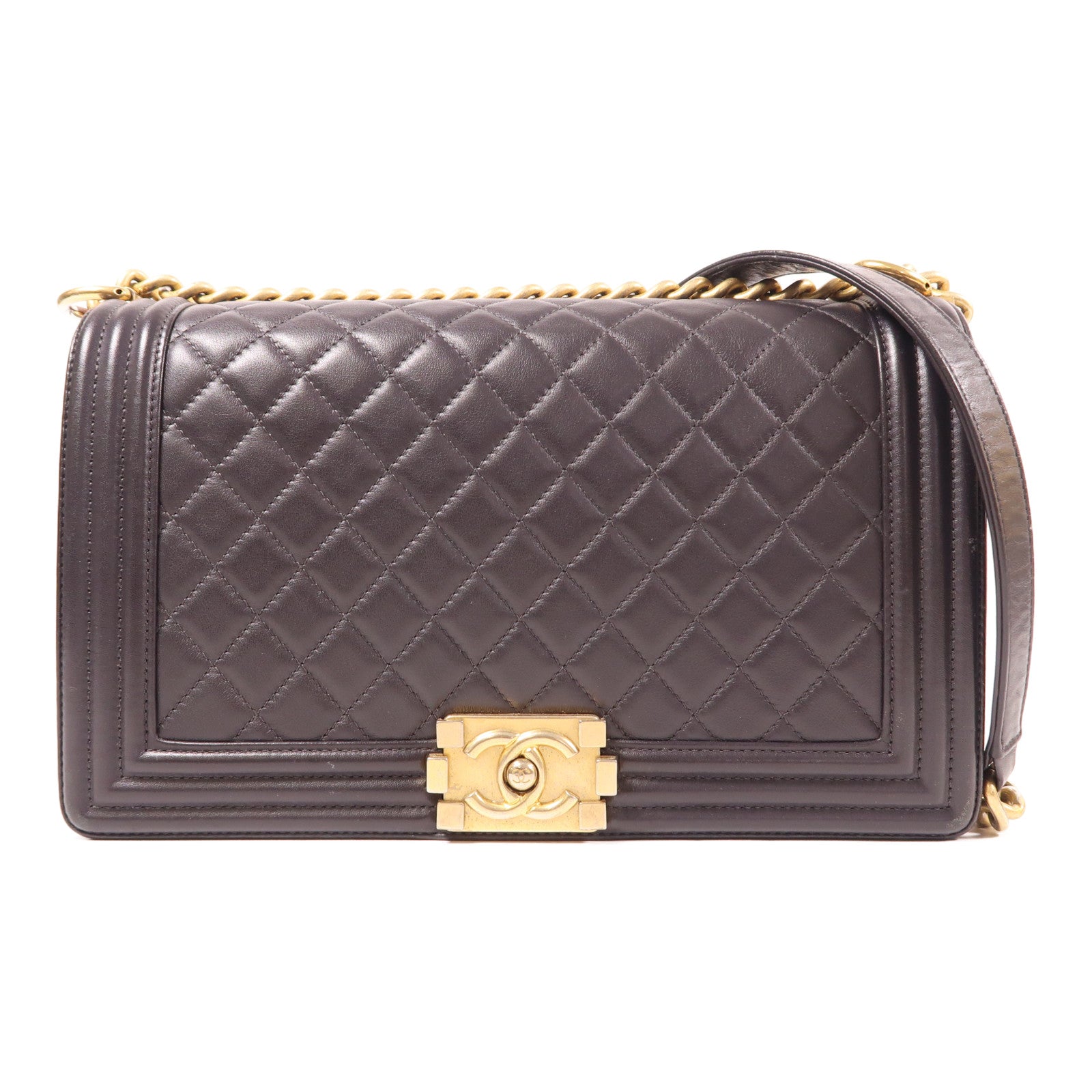 CHANEL CC GHW Boy 27 Chain Shoulder Bag Leather