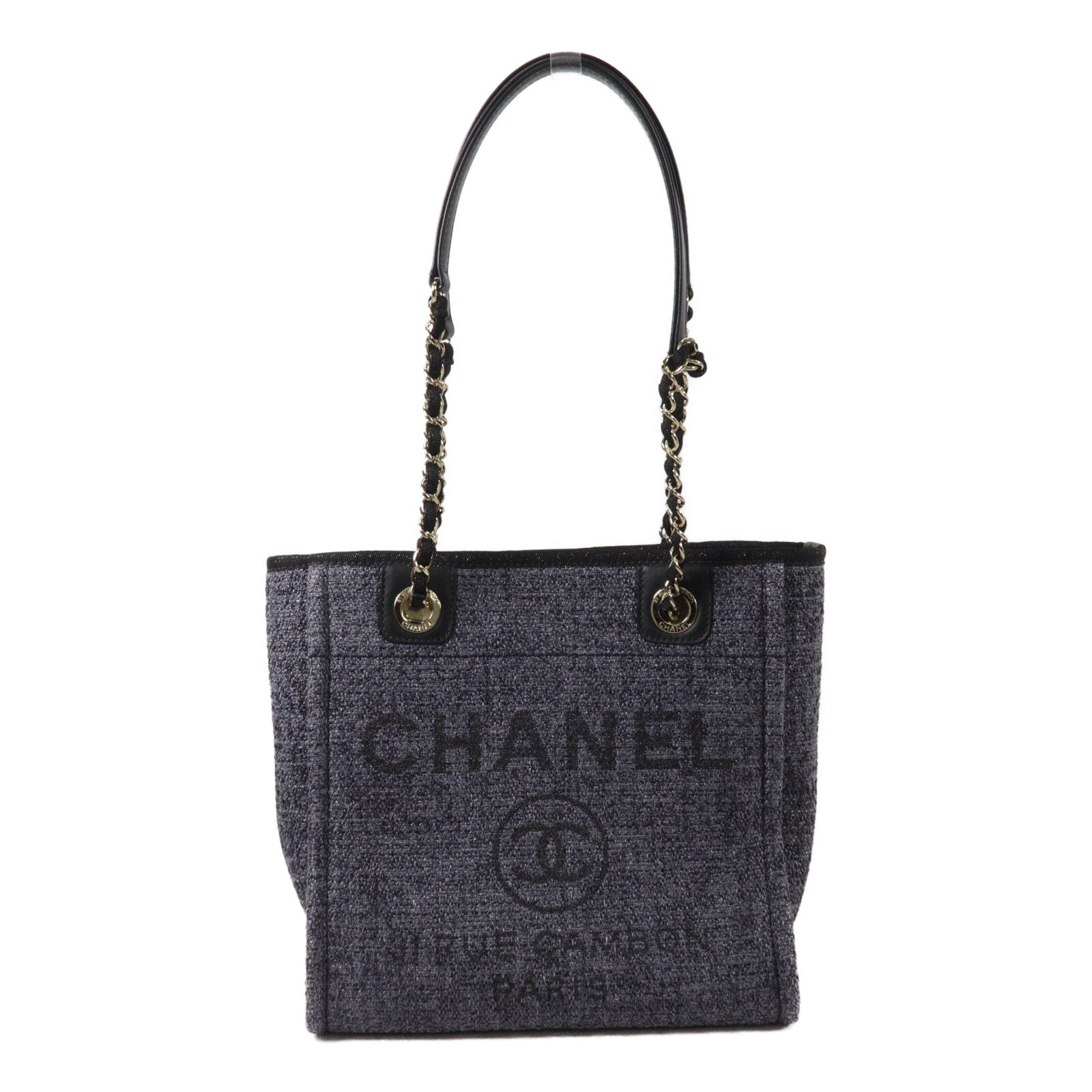 CHANEL 帆布Deauville PM鏈帶手挽袋