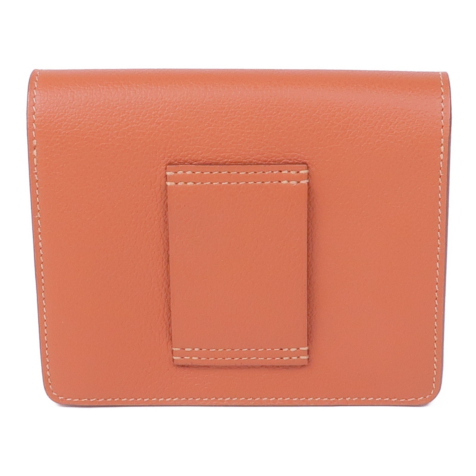 HERMES Evercolor皮革Roulis Slim Compact金扣錢包Blush/Bleu Frida