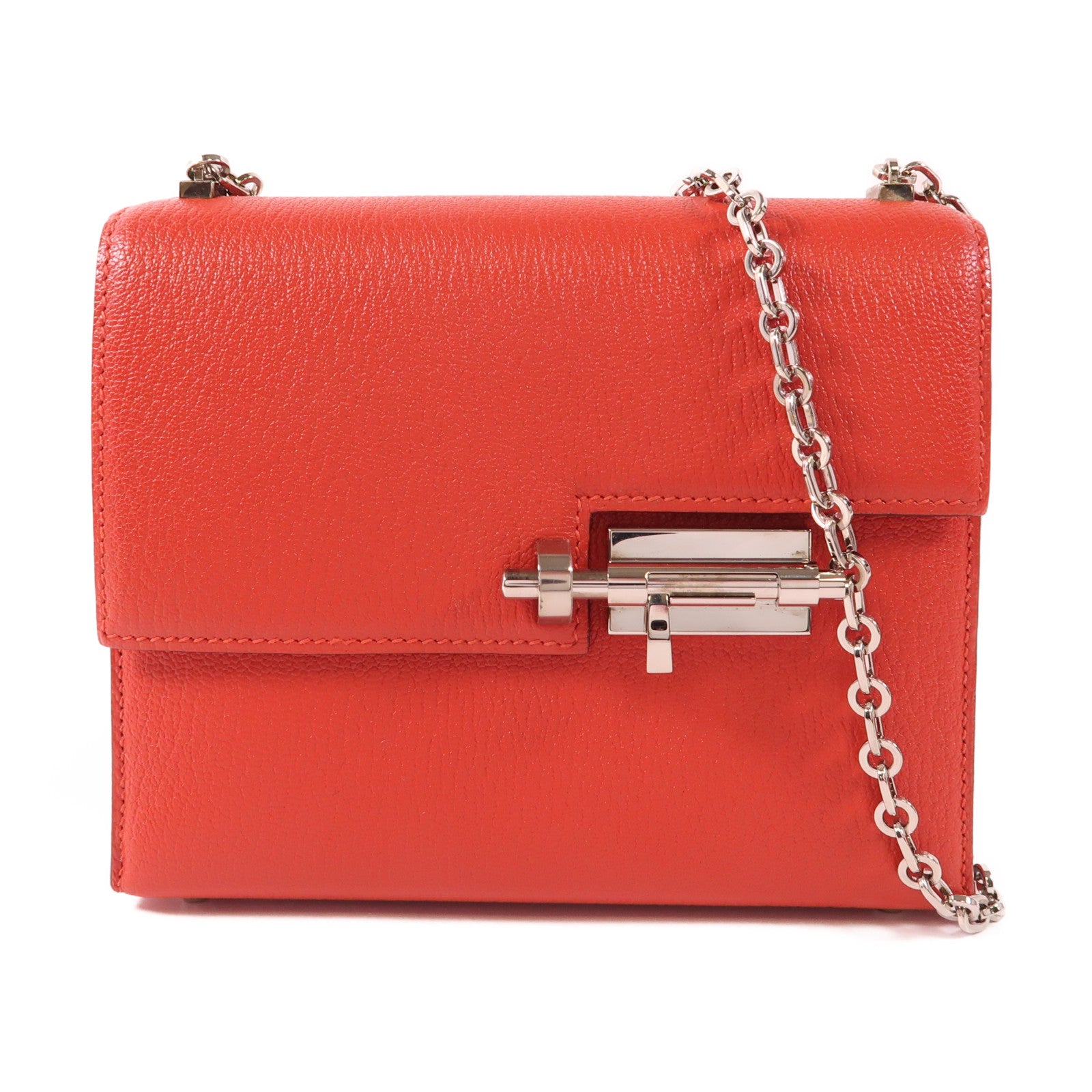HERMES 【激減優惠】Chevre皮革Verrou Mini銀扣鏈帶肩背袋Rouge Tomate