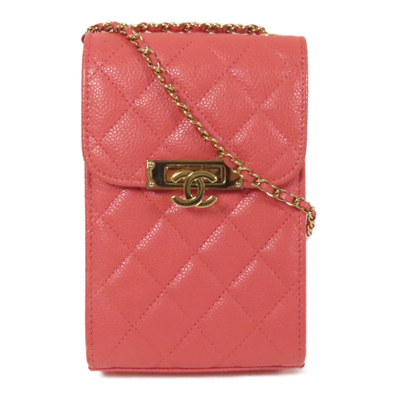 CHANEL 牛皮皮革Phone Bag金扣鏈帶肩背袋