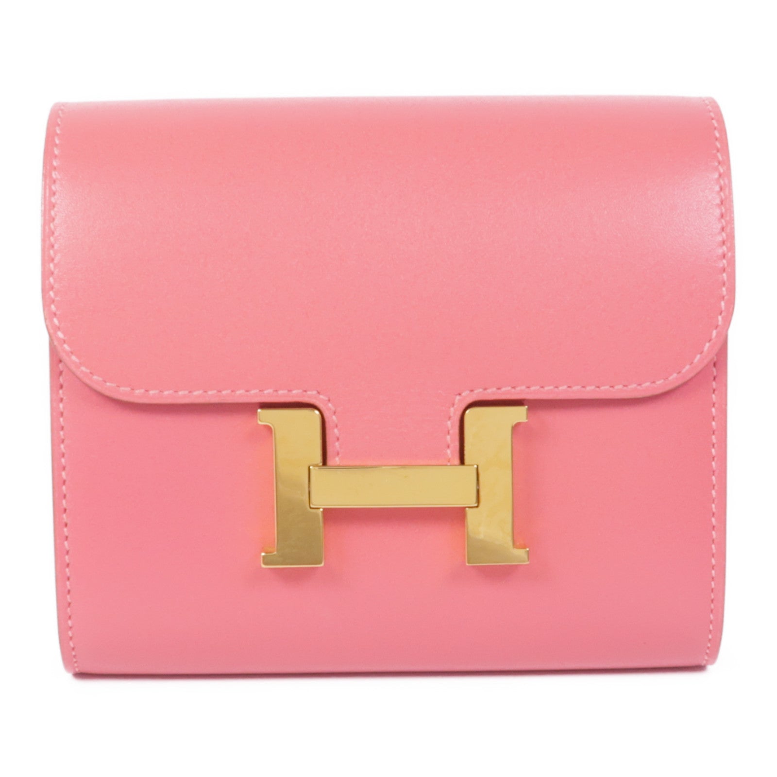 HERMES Swift皮革Constance Wallet金扣錢包U5 Rose Lipstick