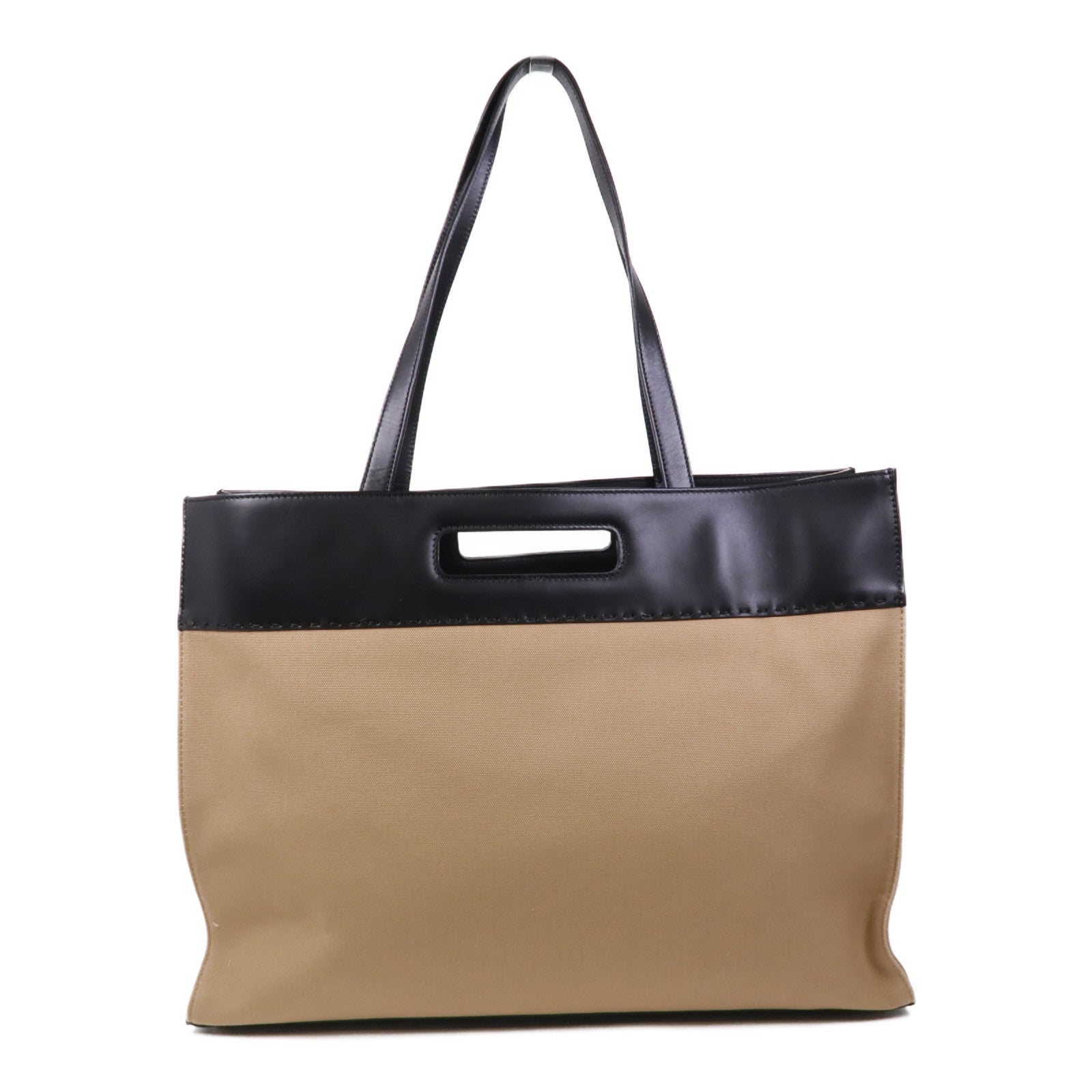 FENDI 牛皮皮革/帆布2way Shoulder Bag銀扣手挽肩背兩用袋