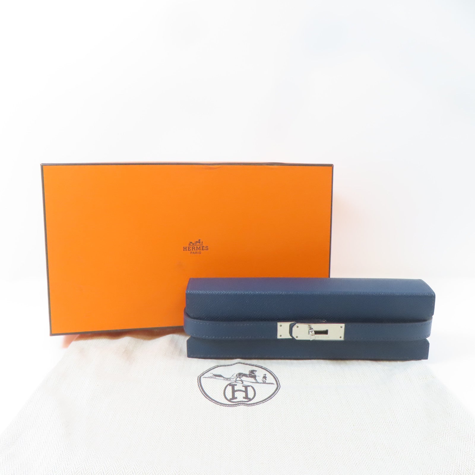 HERMES (PRICE DOWN) PHW Domino Set Epsom Leather Blue