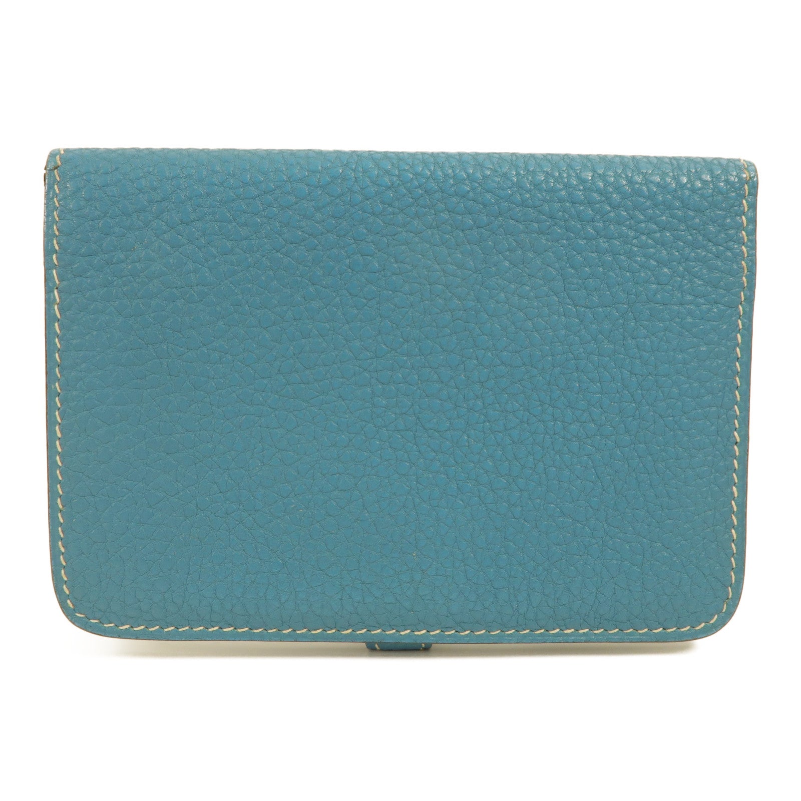 HERMES Togo皮革Dogon Compact錢包Bleu Jeans