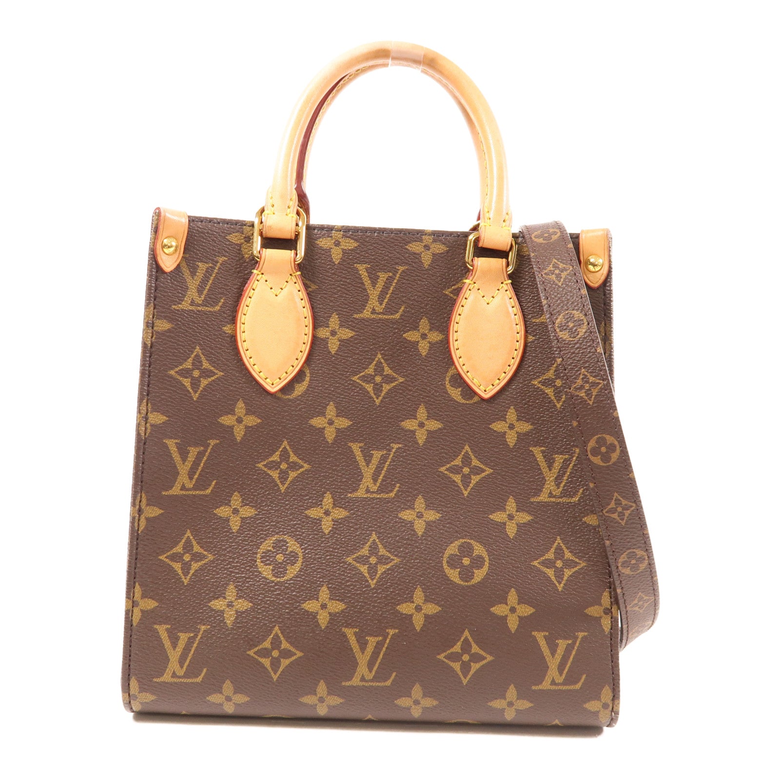LOUIS VUITTON Monogram Sac Plat BB金扣手挽肩背兩用袋棕色