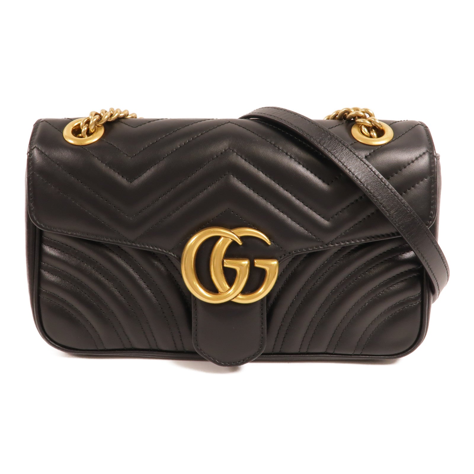 GUCCI 牛皮皮革GG Marmont金扣鏈帶肩背袋
