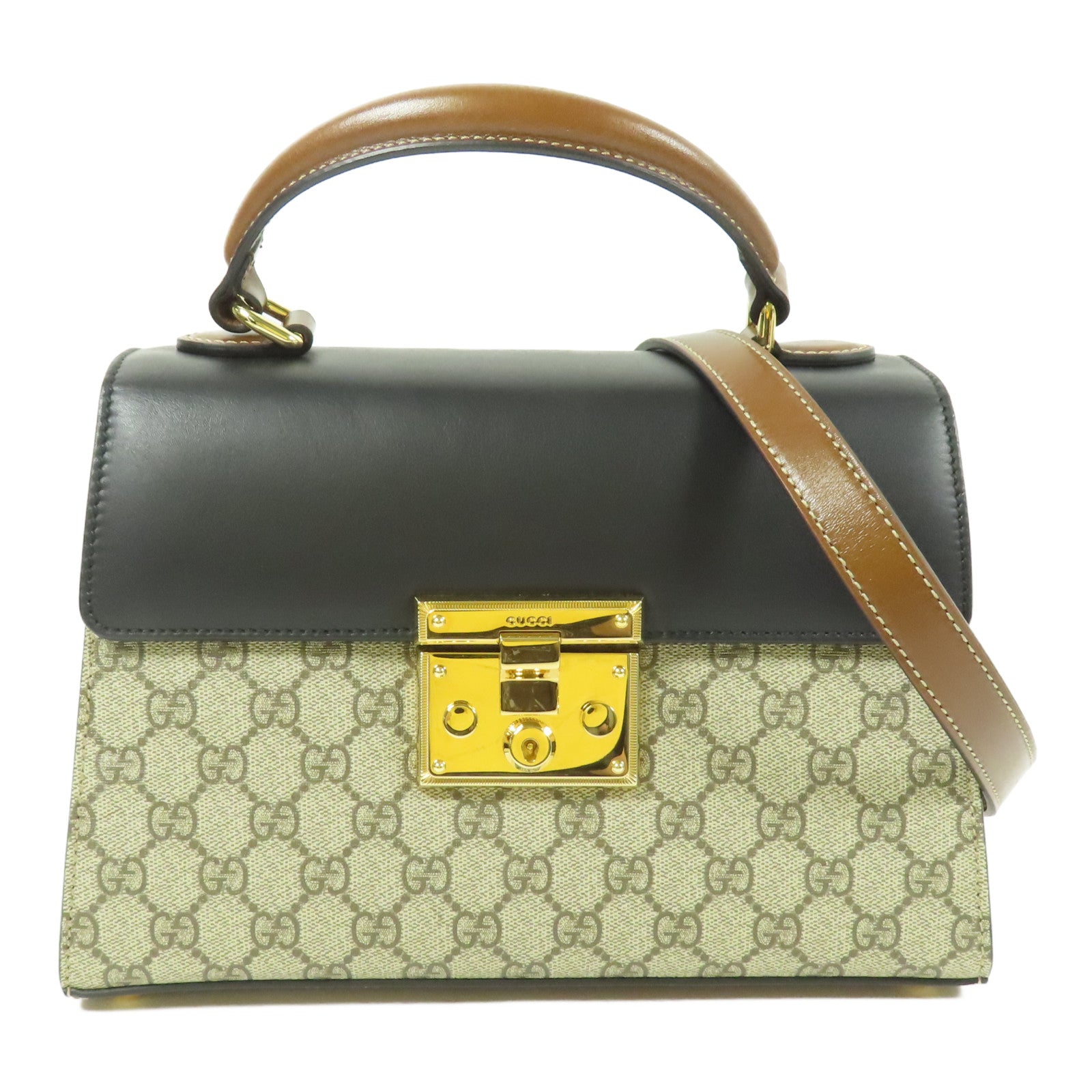 GUCCI GG GHW Padlock GG 2way Shoulder Bag Handbag Coated Canvas Brown