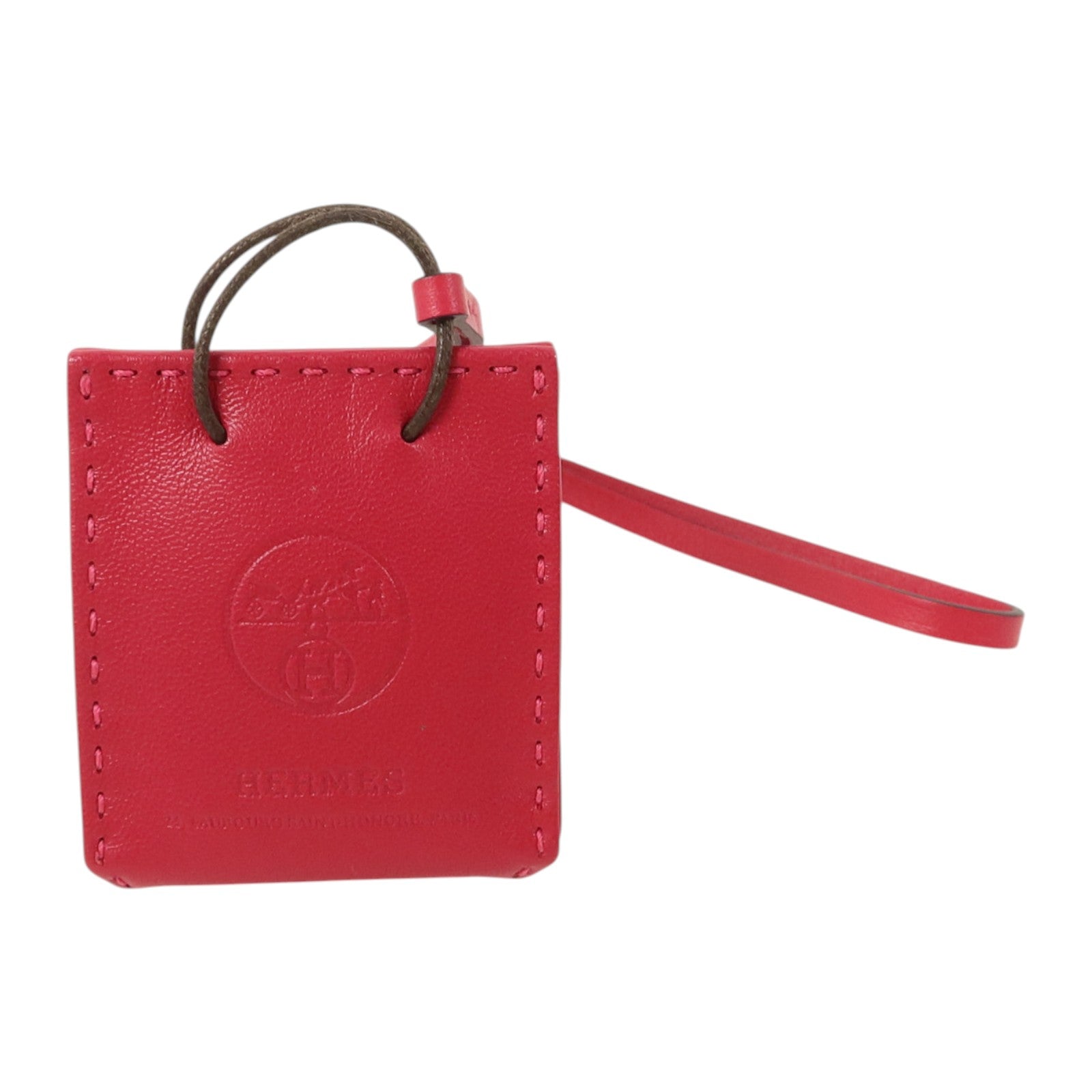 HERMES Milo皮革Sac Orange Bag Charm掛飾Rose Mexico