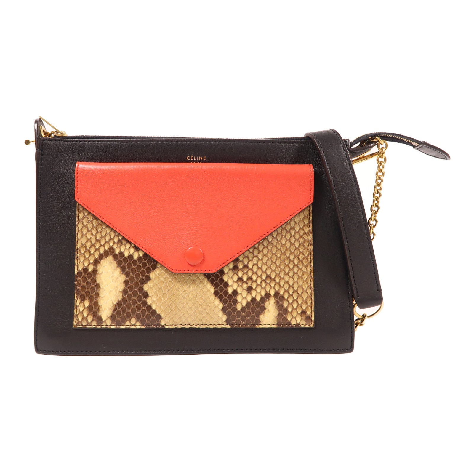 CELINE 【激減優惠】牛皮皮革/蛇皮皮革Chain Shoulder金扣鏈帶肩背袋
