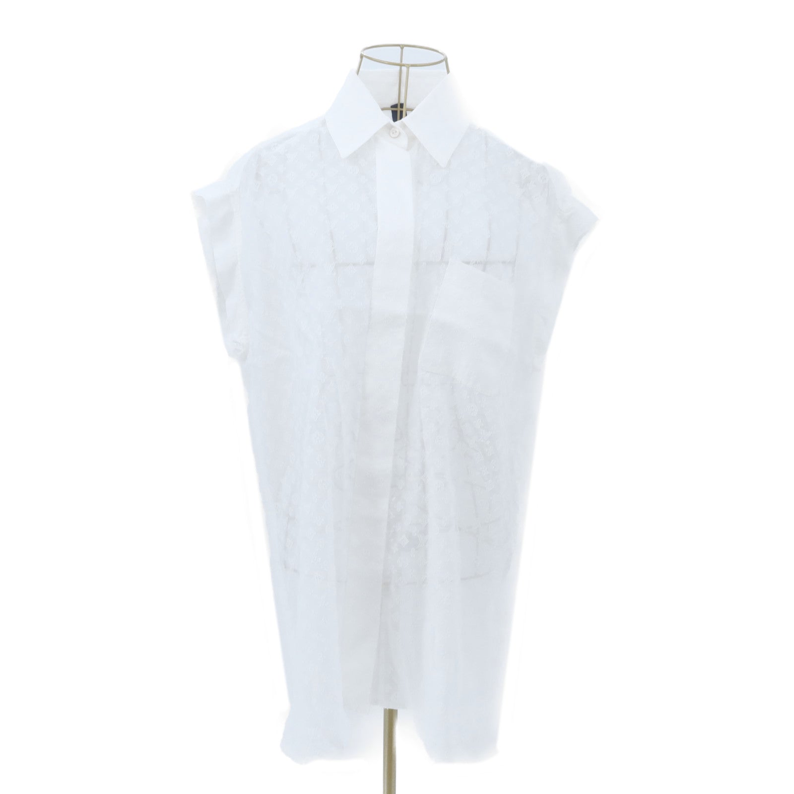 LOUIS VUITTON Cotton/Silk Monogram Sleeveless Shirt Blouse Top上衣