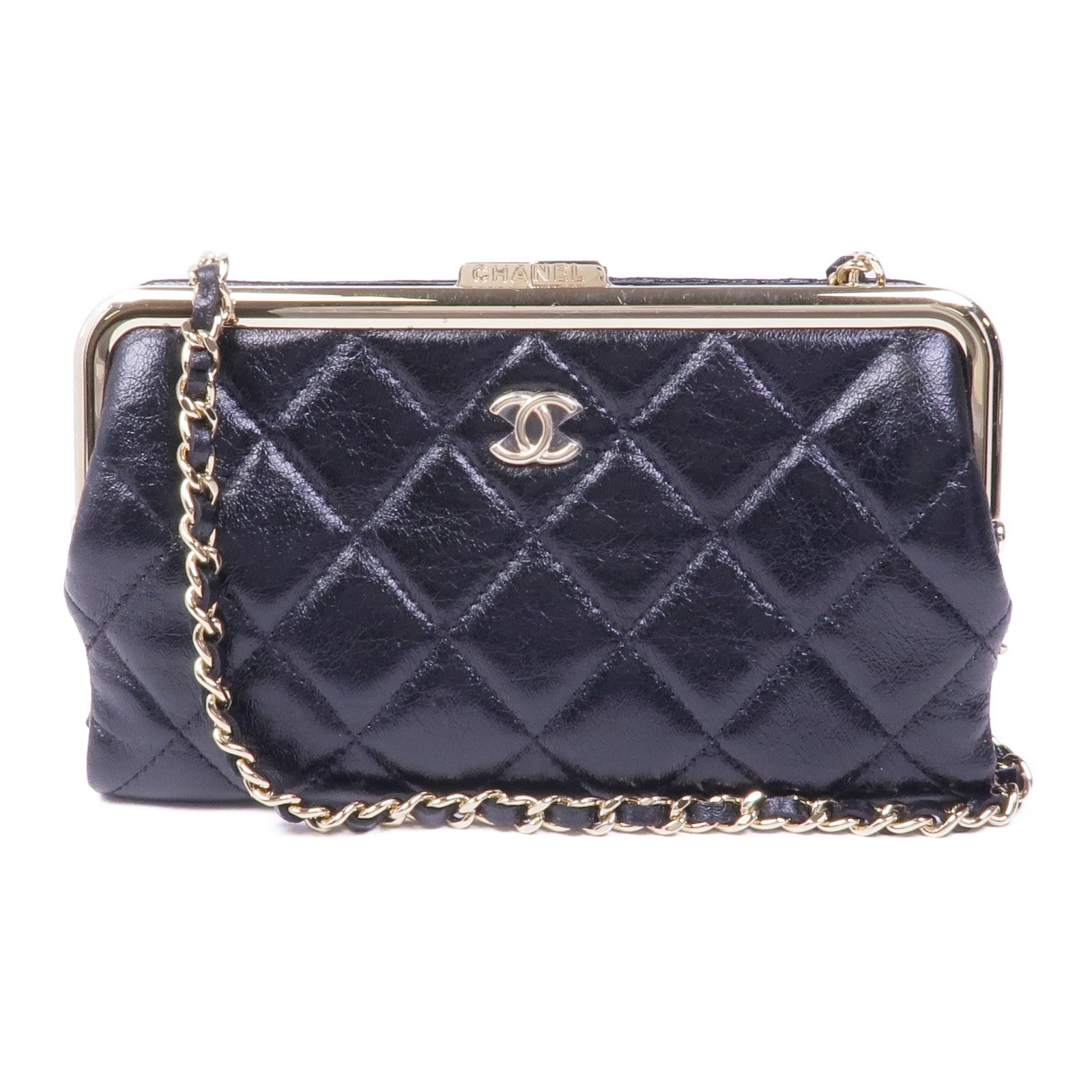 CHANEL 牛皮皮革Chain Shoulder金扣鏈帶肩背袋