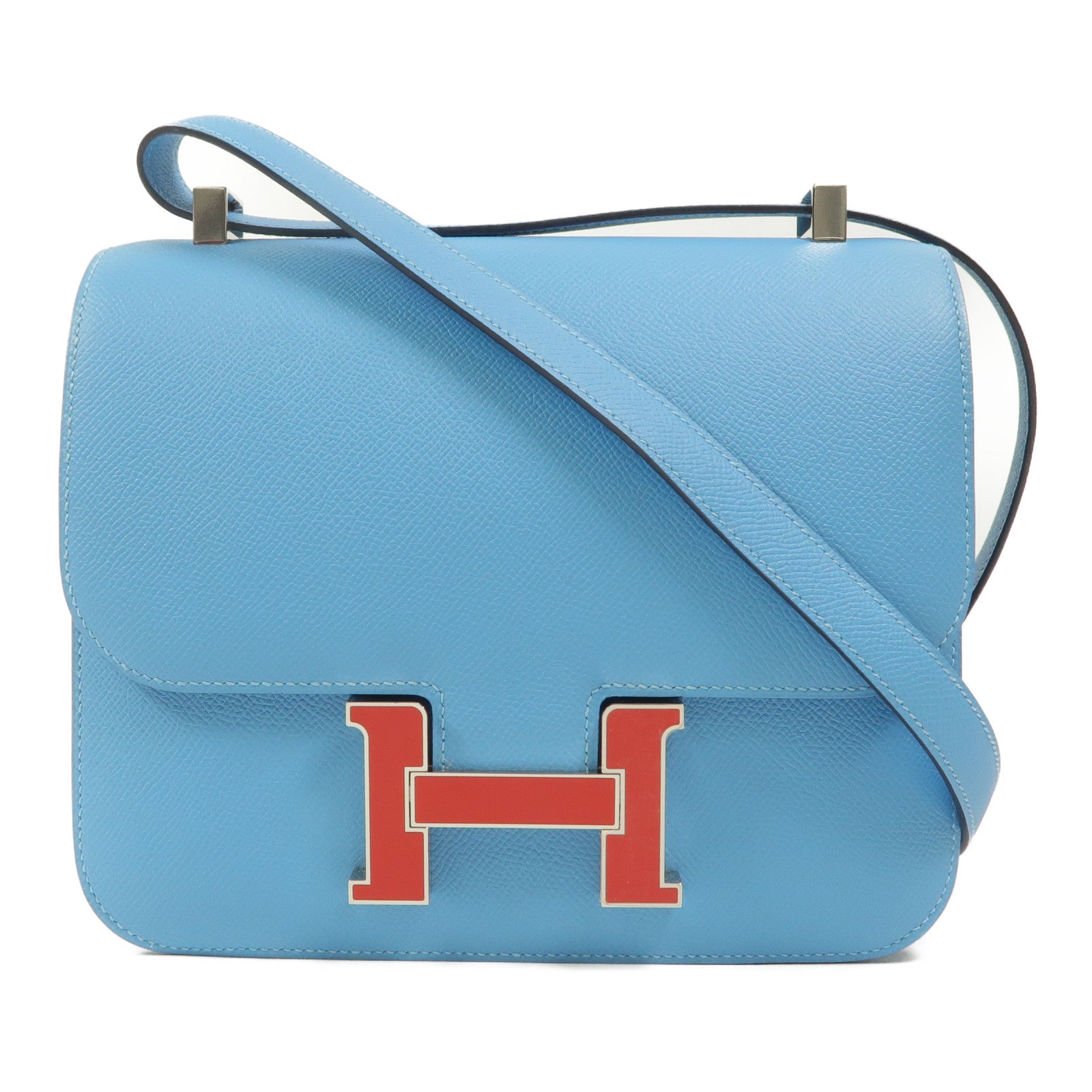 HERMES Epsom皮革Constance 24肩背袋Bleu Du Nord/Rouge de Coeur
