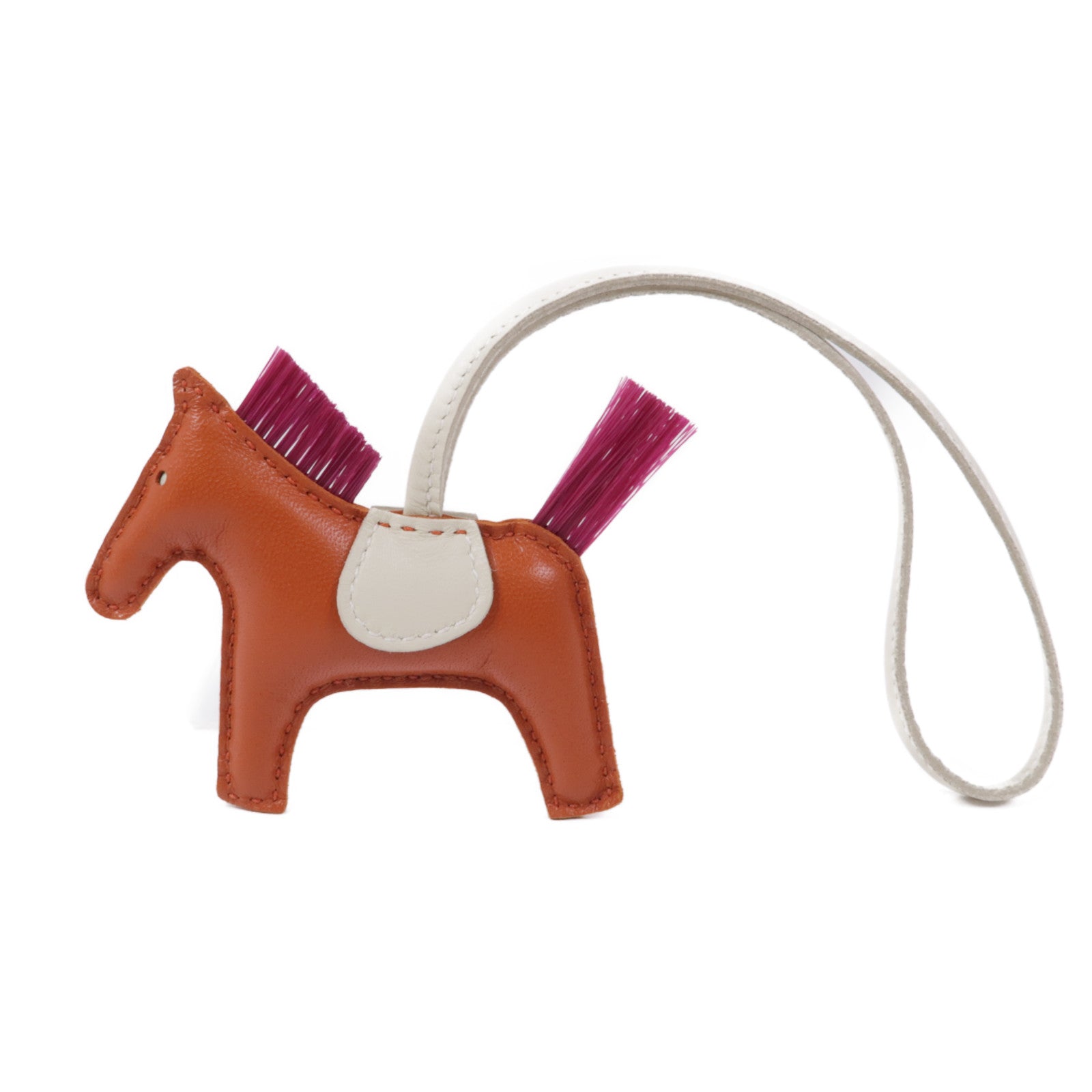 HERMES Rodeo PM GriGri Charm Lambskin Leather Horse Hair Cornaline White Purple