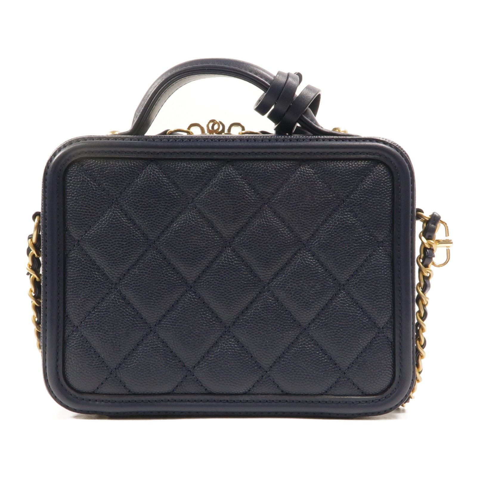 CHANEL 牛皮皮革Filigree Vanity Case鏈帶手挽肩背兩用袋