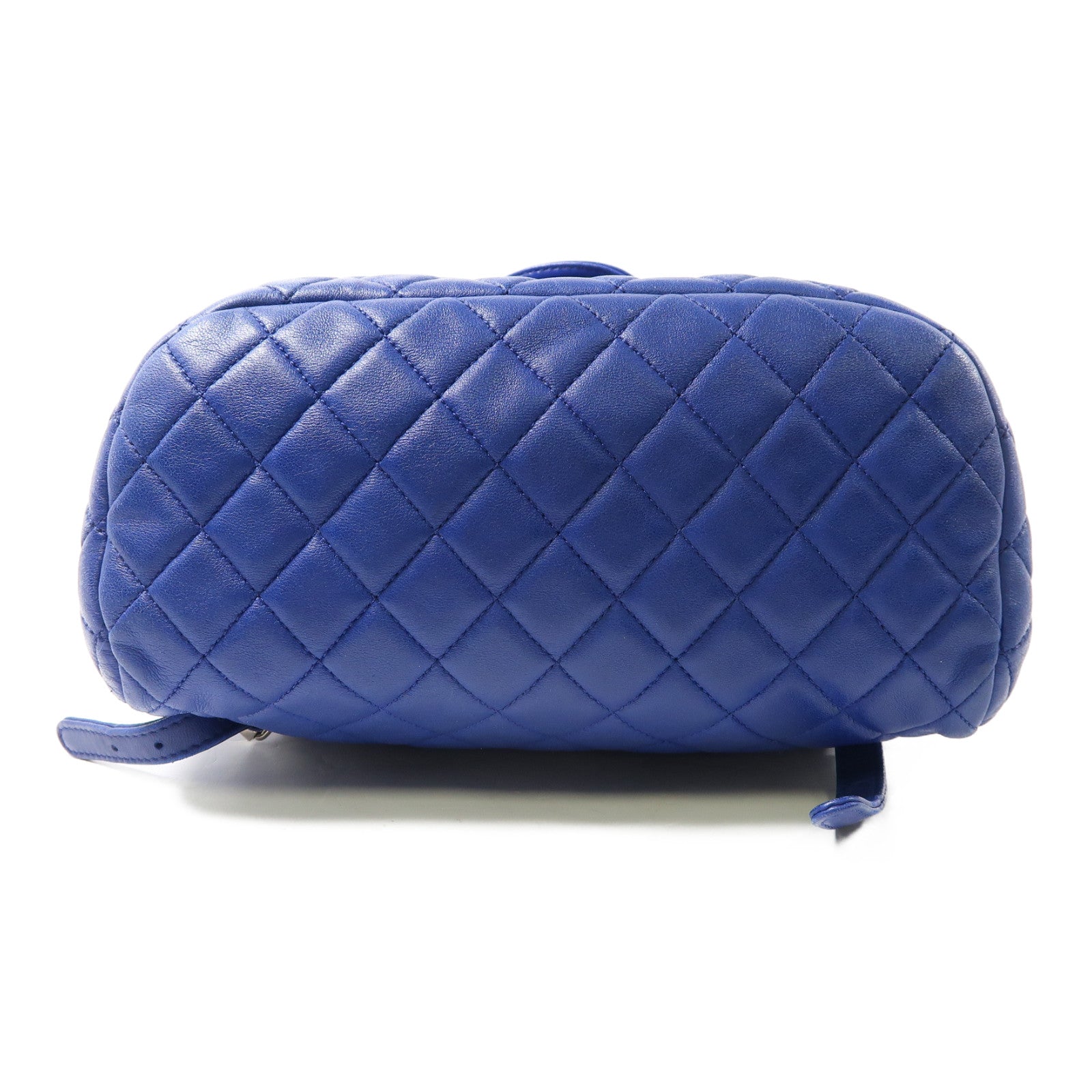 CHANEL 菱格羊皮皮革Backpack銀扣背包藍色