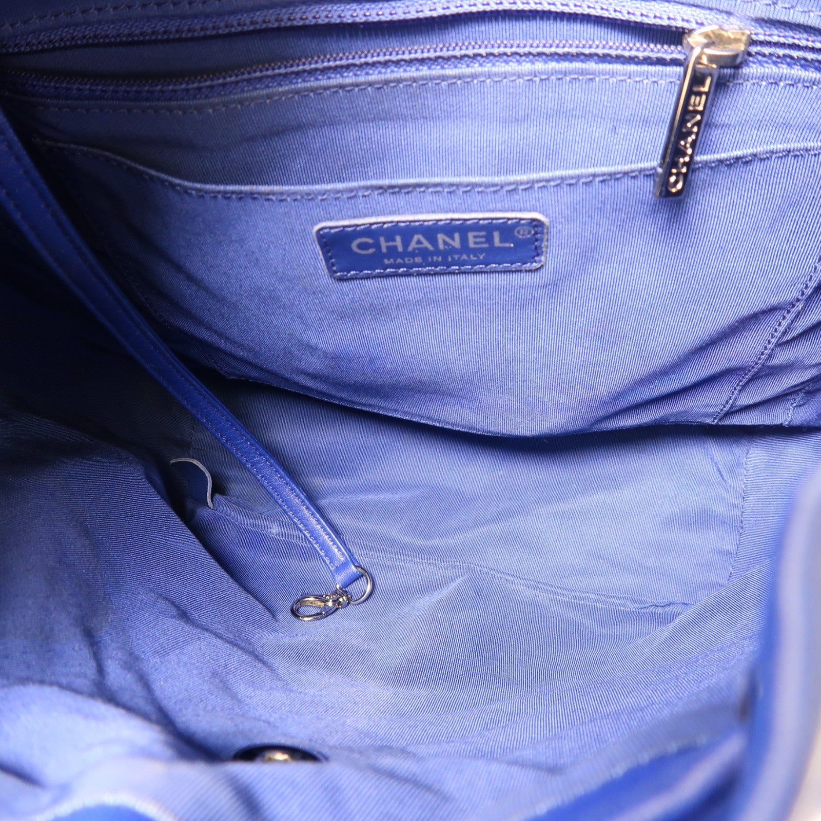 CHANEL 菱格羊皮皮革Backpack銀扣背包藍色