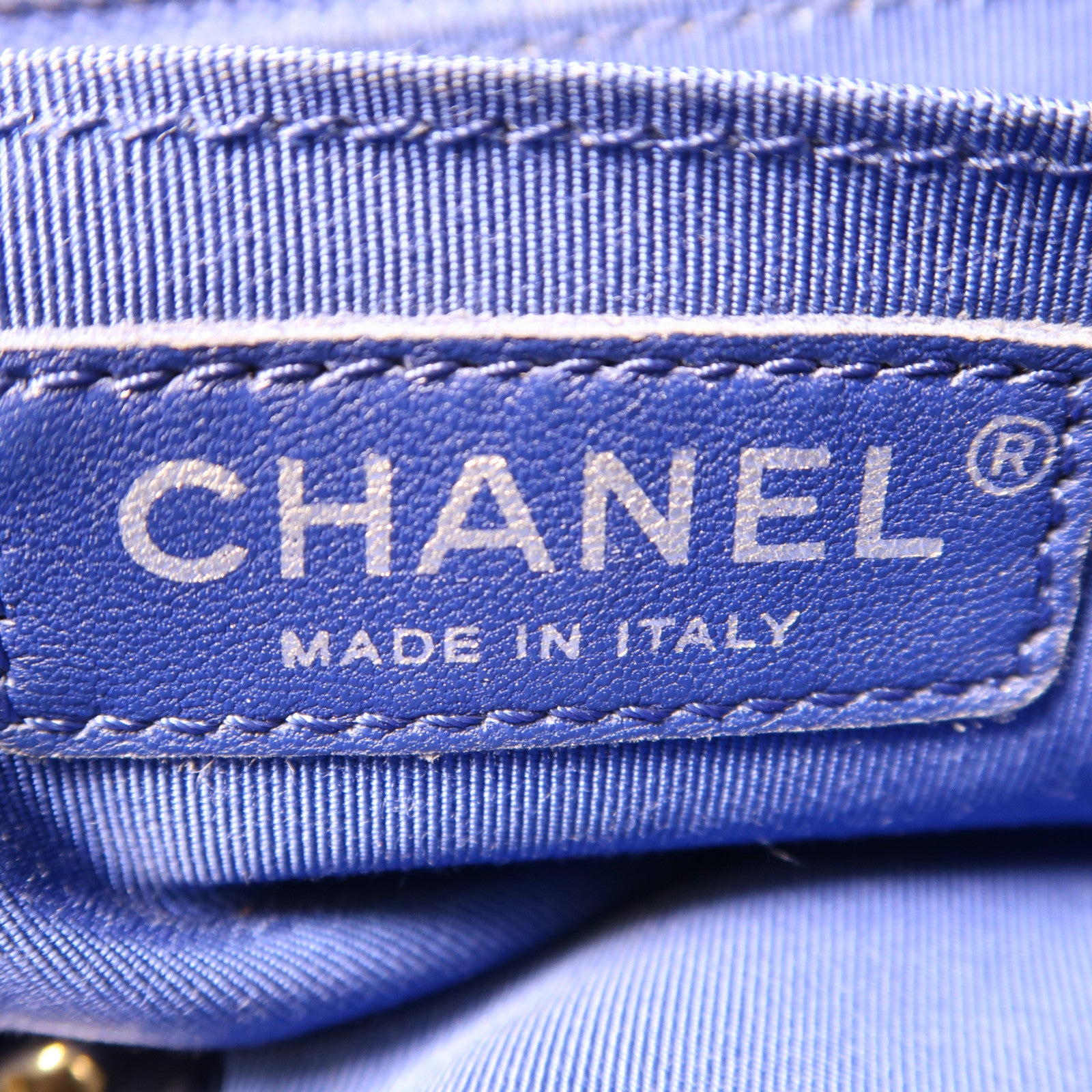 CHANEL 菱格羊皮皮革Backpack銀扣背包藍色