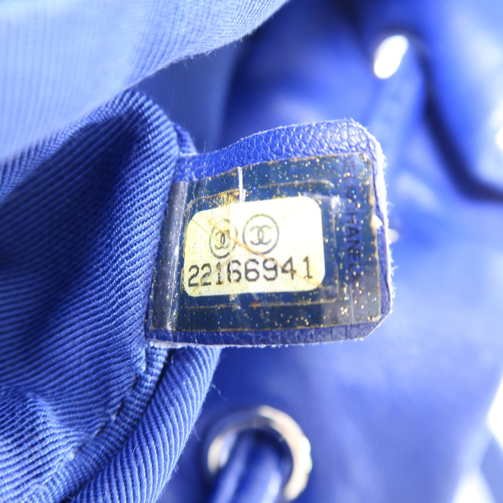 CHANEL 菱格羊皮皮革Backpack銀扣背包藍色