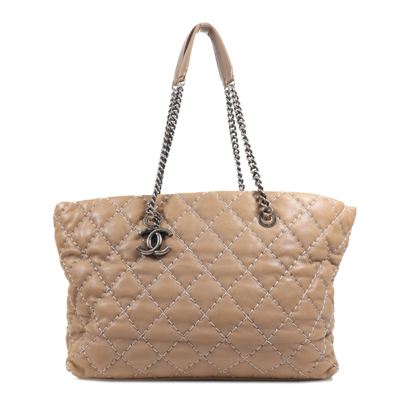 CHANEL 【激減優惠】牛皮皮革Tote Bag銀扣肩背袋