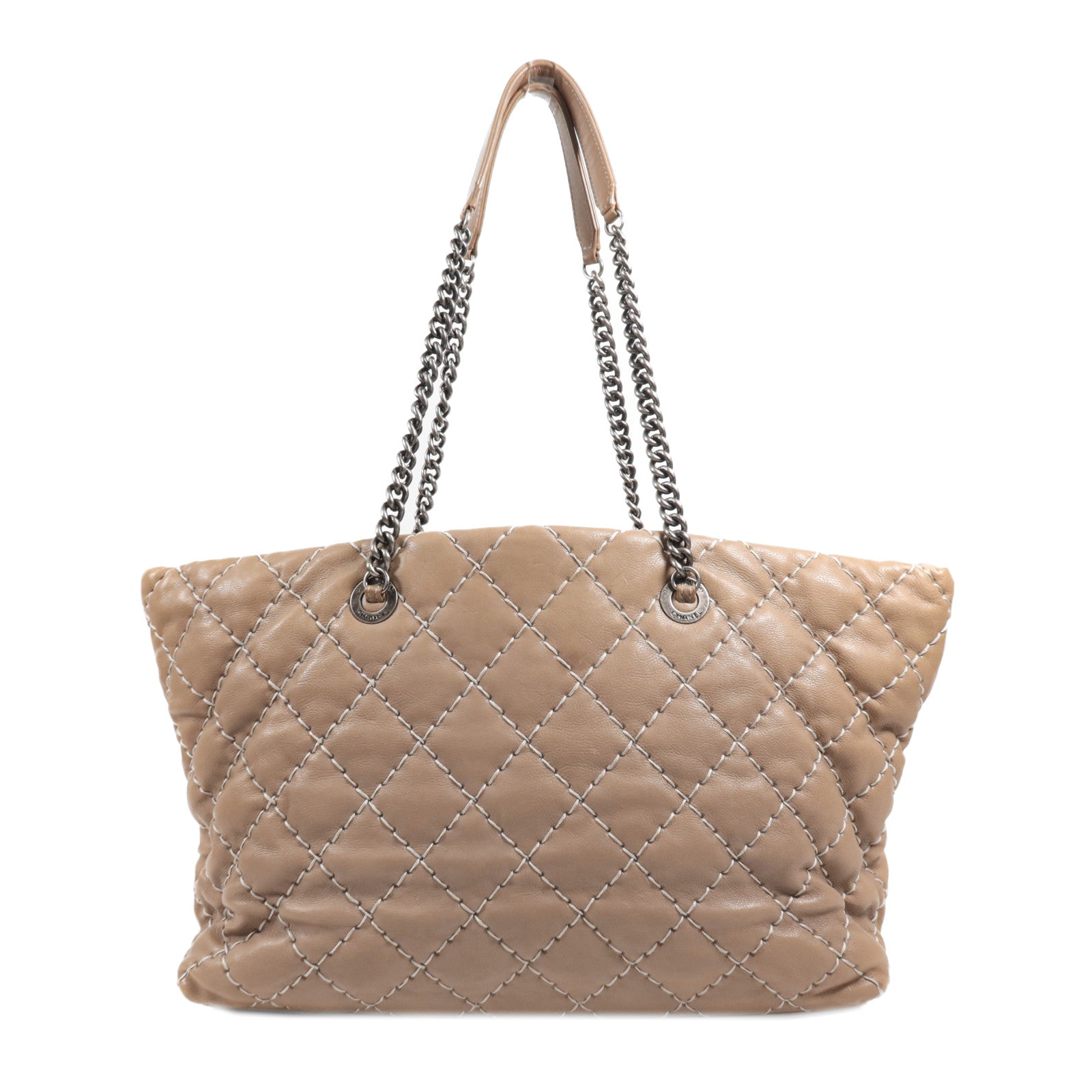 CHANEL 牛皮皮革Tote Bag銀扣肩背袋