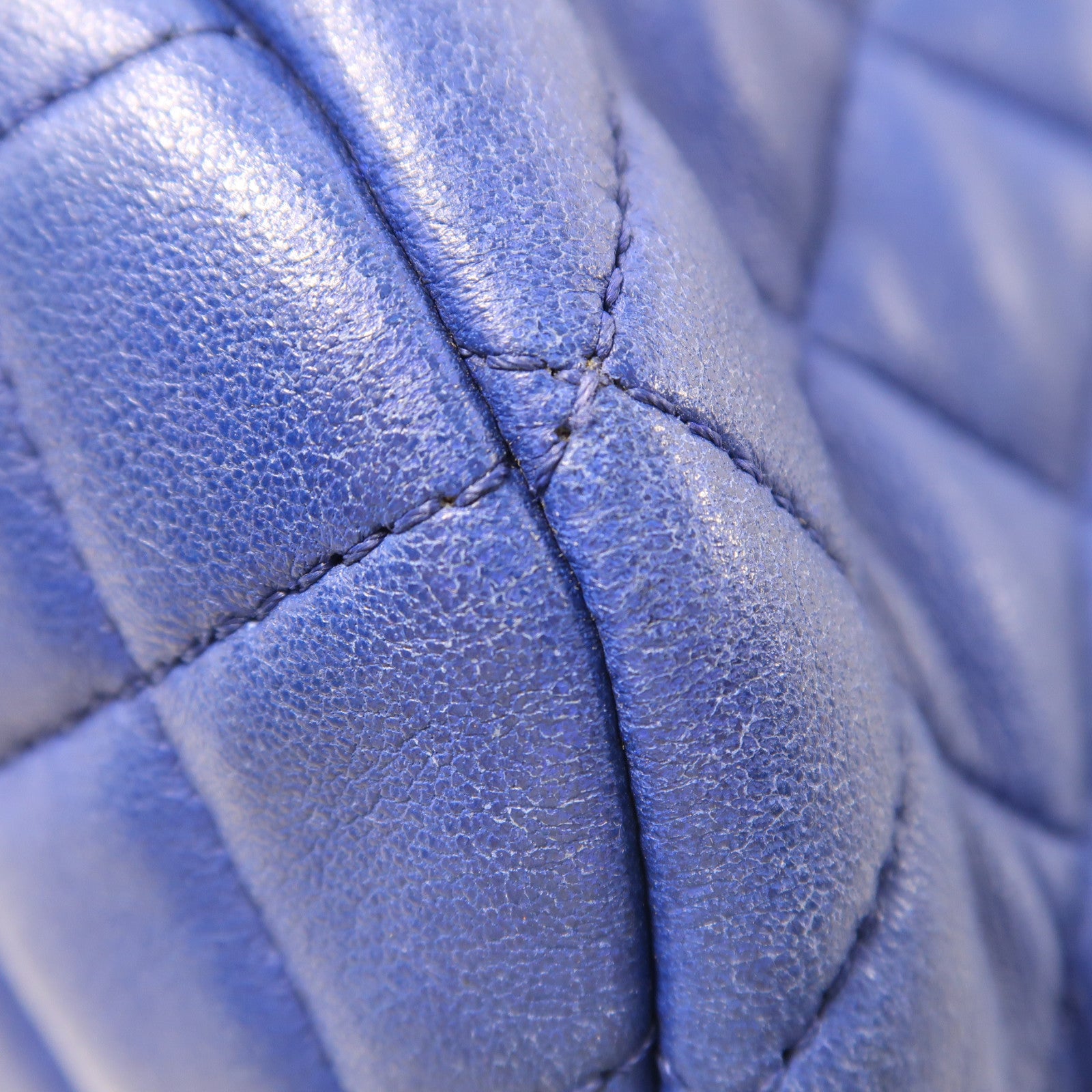 CHANEL 菱格羊皮皮革Backpack銀扣背包藍色