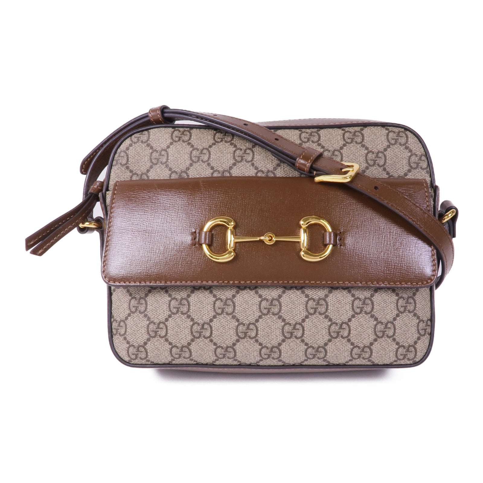 GUCCI 塗層帆布Horsebit 1955金扣肩背袋