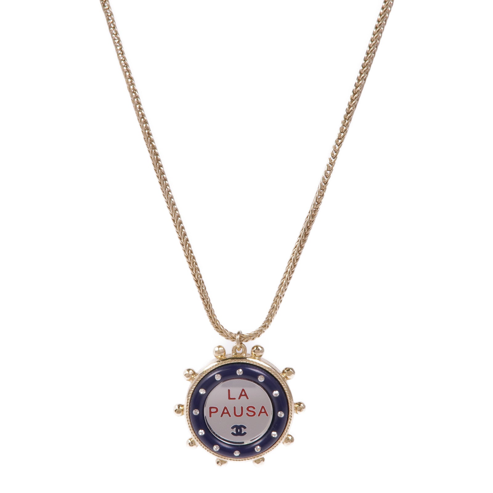CHANEL CC Necklace Metal Gold Silver Navy