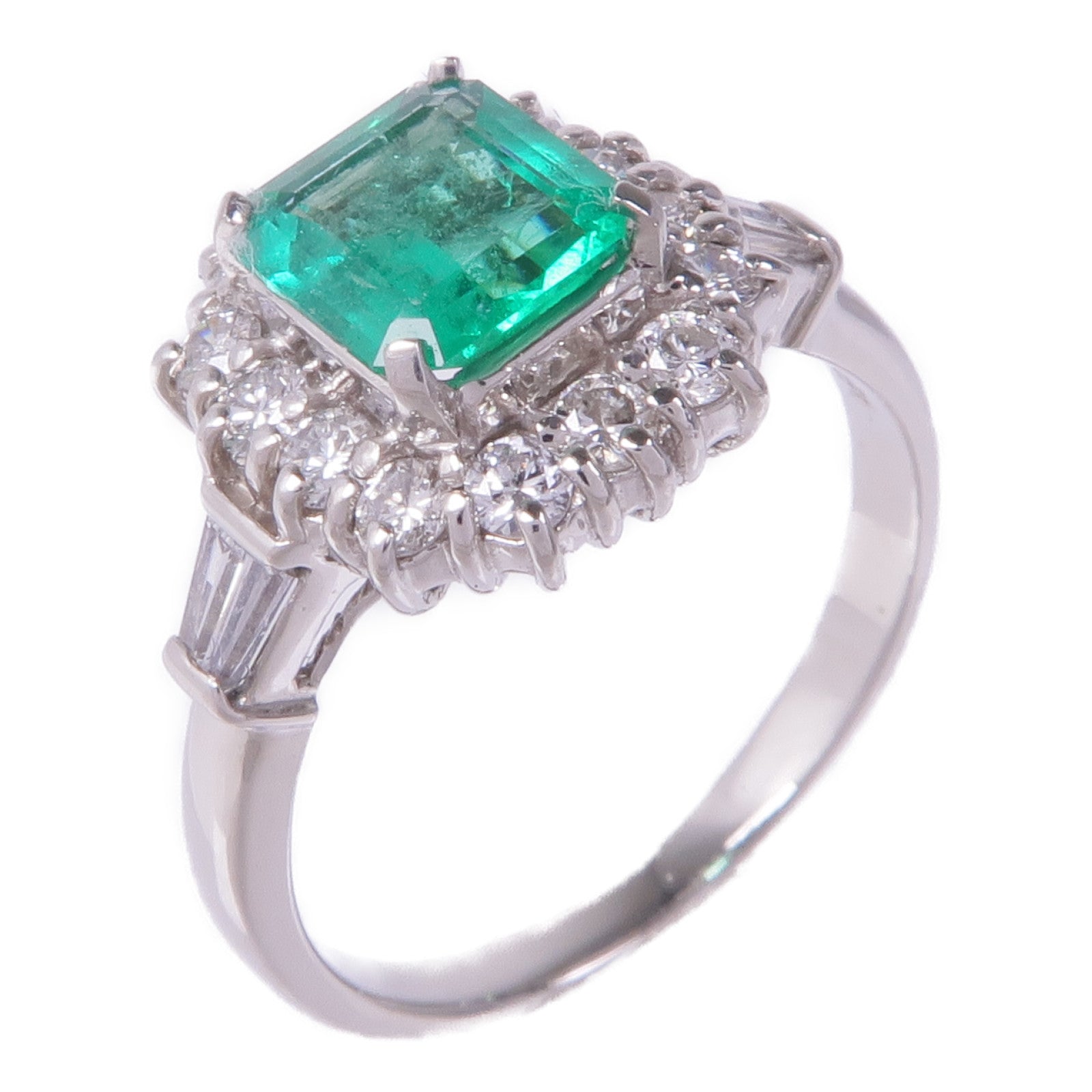 JEWELRY PT850鉑金Emerald Diamond Ring綠寶石/鑽石戒指US#6