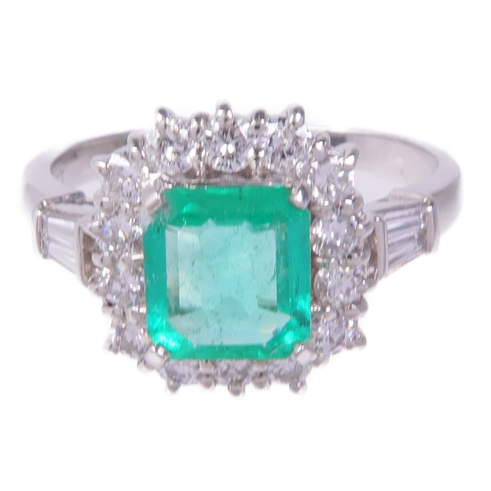 JEWELRY PT850鉑金Emerald Diamond Ring綠寶石/鑽石戒指US#6