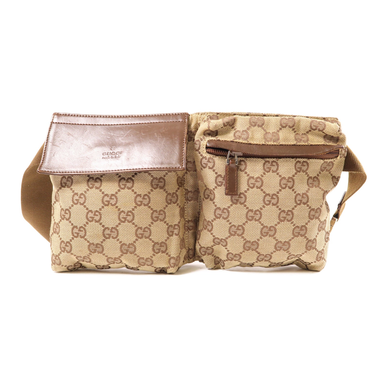 GUCCI 帆布Waist Bag銀扣腰包啡色