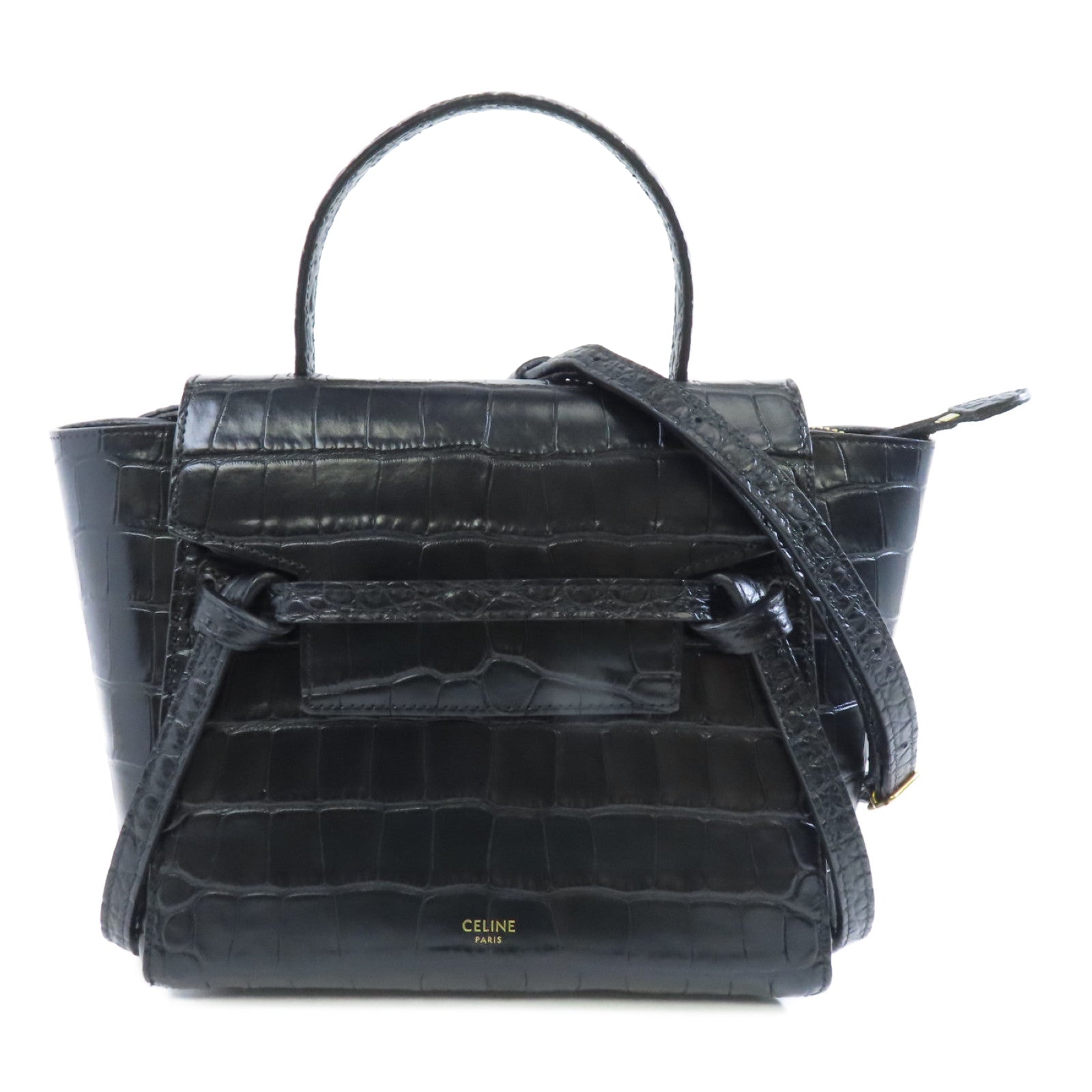 CELINE 牛皮皮革Nano Belt Bag金扣手挽肩背兩用袋黑色