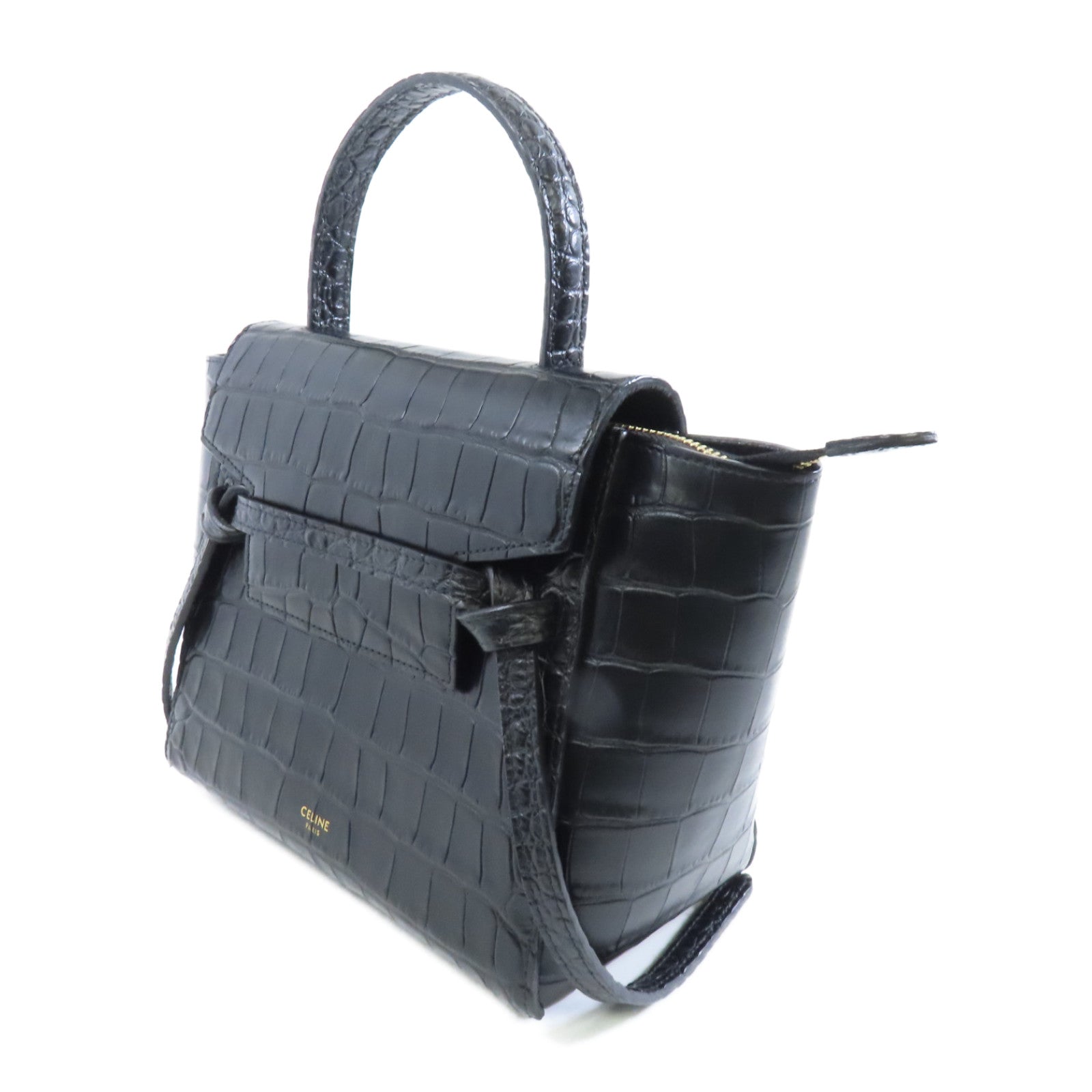 CELINE 牛皮皮革Nano Belt Bag金扣手挽肩背兩用袋黑色