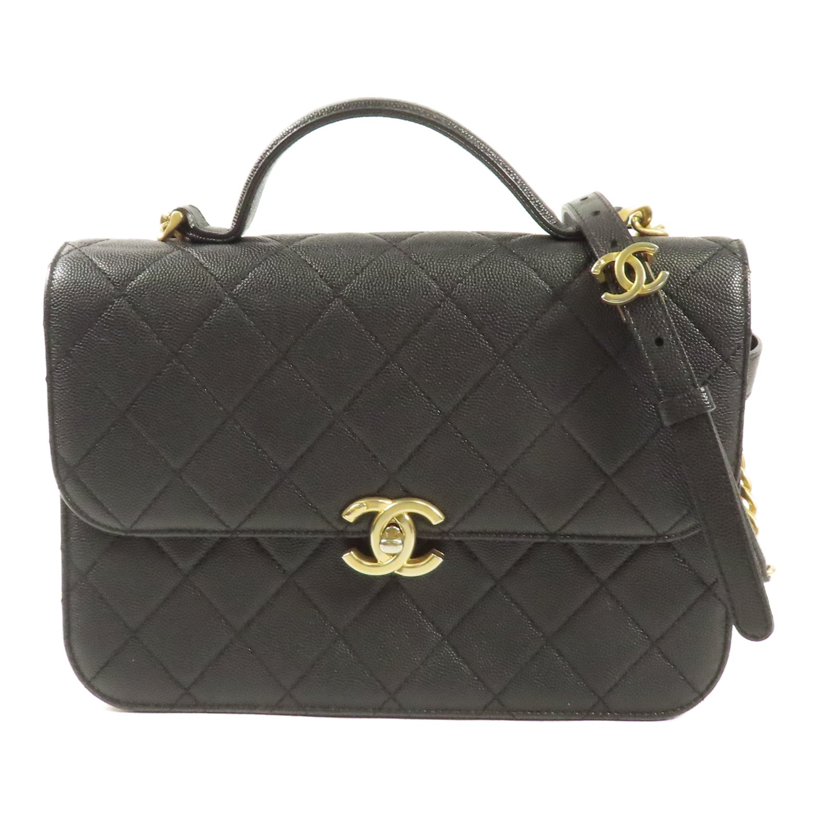 CHANEL 牛皮皮革Chain Shoulder金扣手挽肩背兩用袋